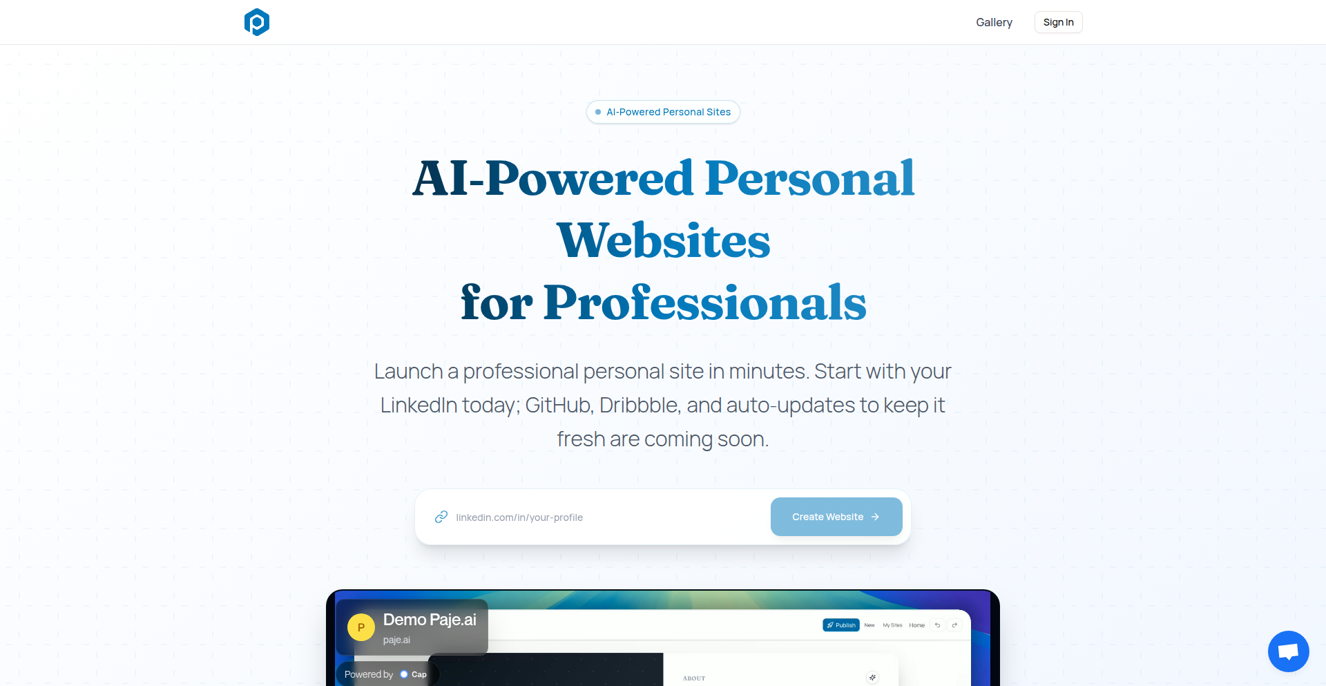 LinkedIn → Paje.ai: AIパーソナルウェブサイトジェネレーター