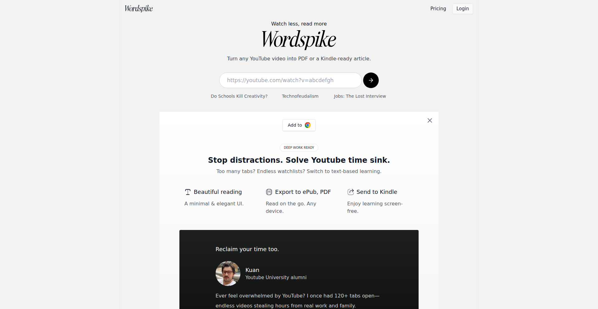 Wordspike: YouTube動画からAI要約抽出ツール