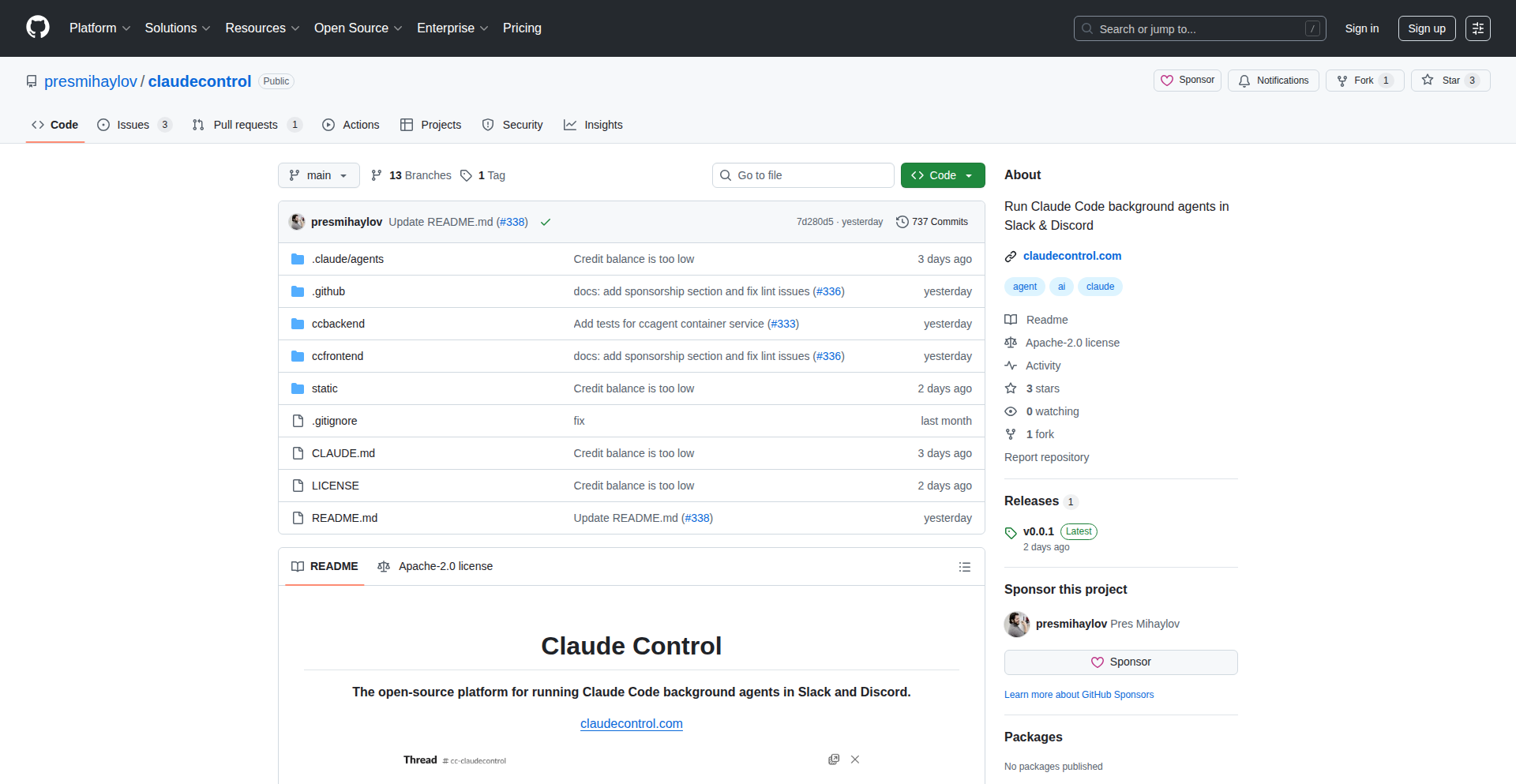 Claude Control：Claude Code用オープンソースバックグラウンドエージェント