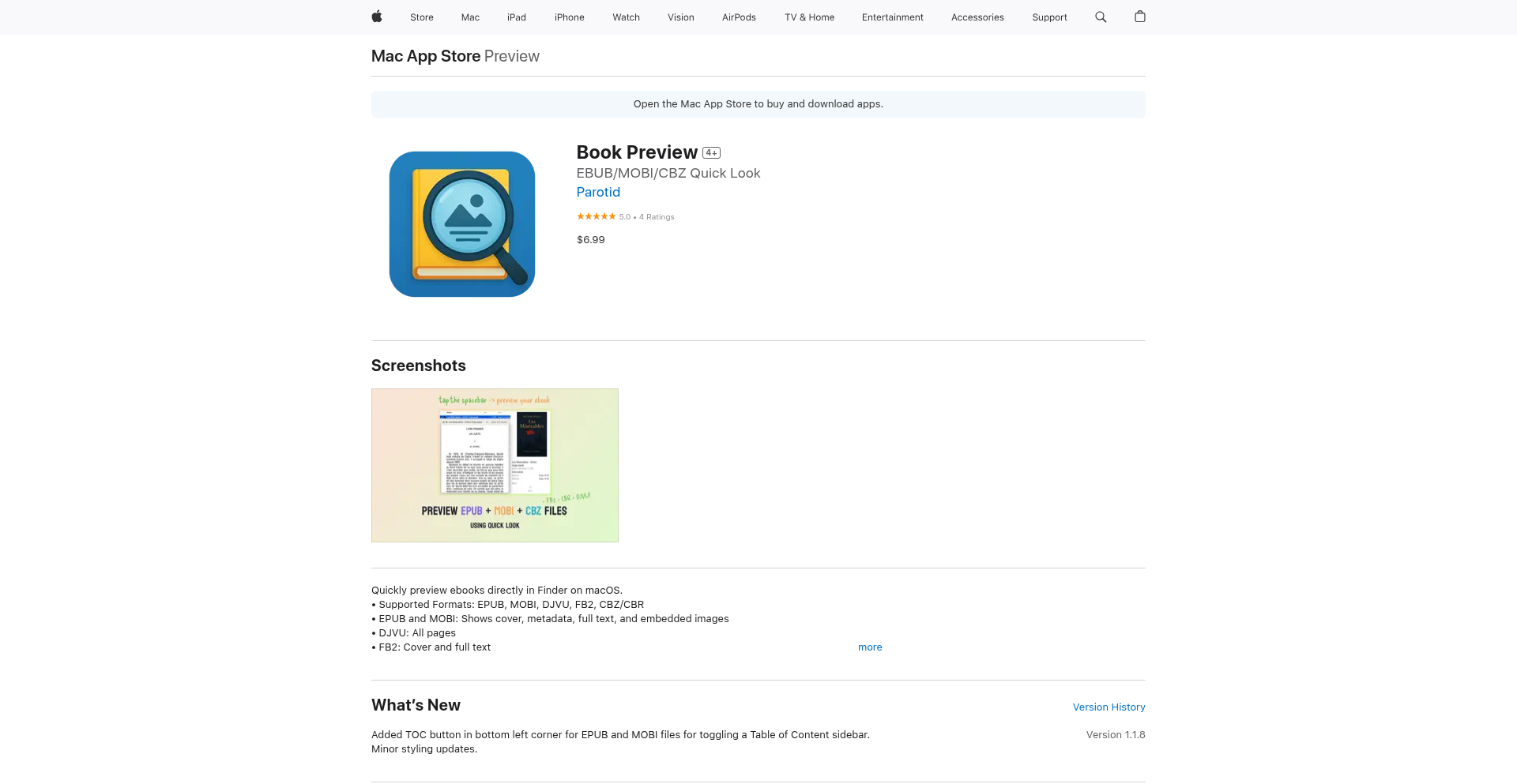 スペースキーでEPUB/MOBI/CBZプレビュー
