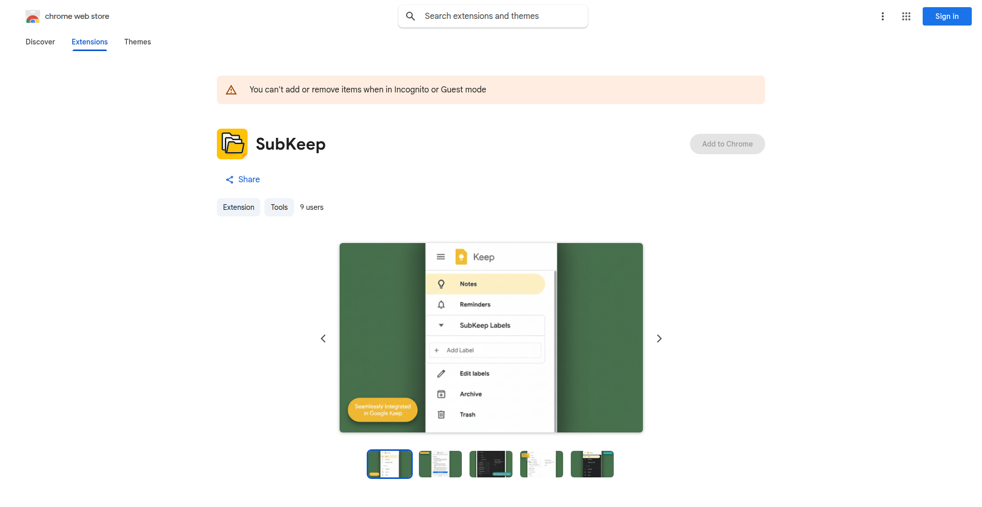 SubKeep: Google Keep用階層ラベル拡張