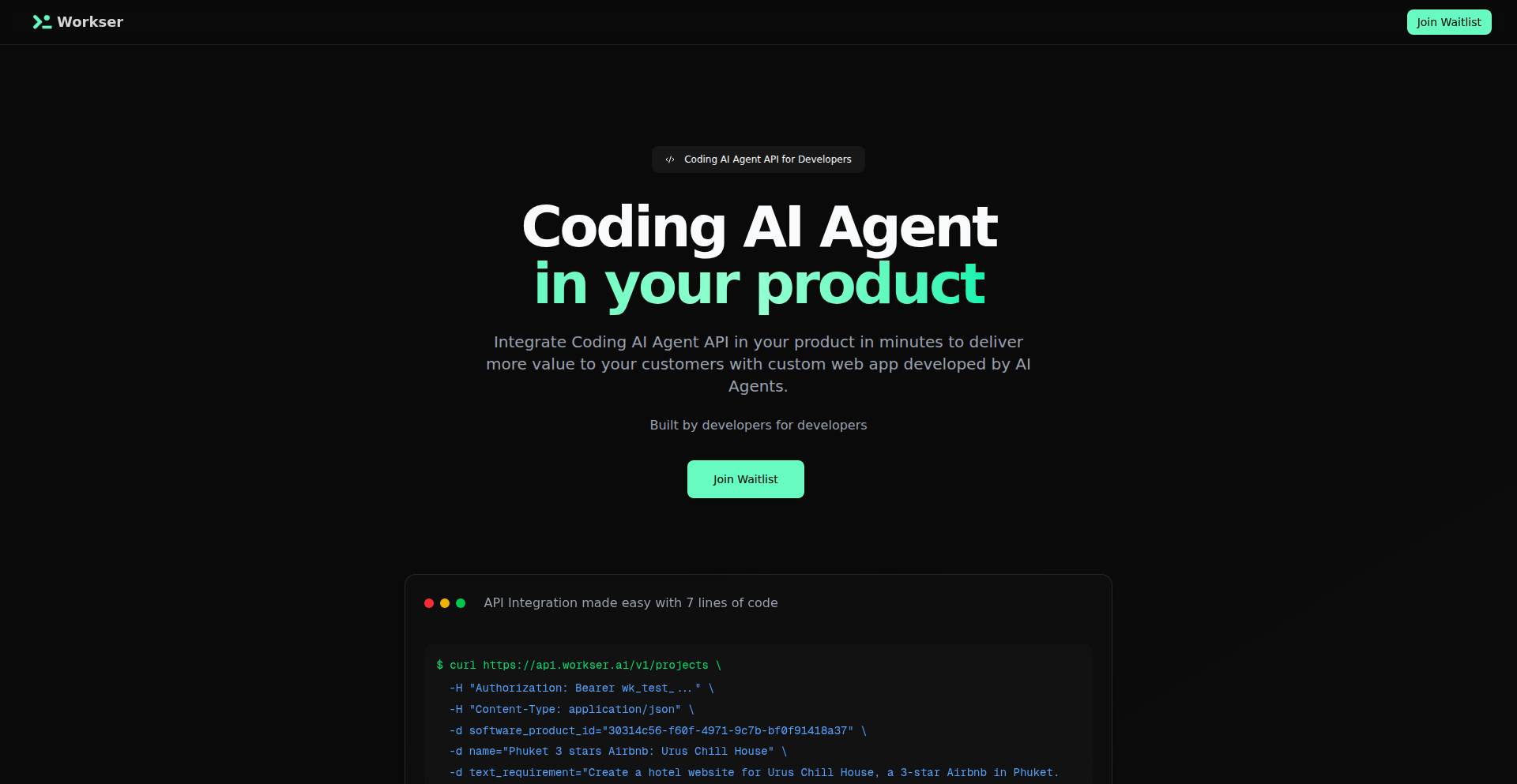 Workser: AI 驱动的定制编码助手 API