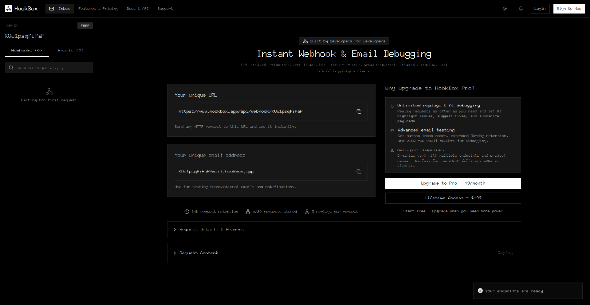 HookBox: Webhook & Email デバッグ統合プラットフォーム