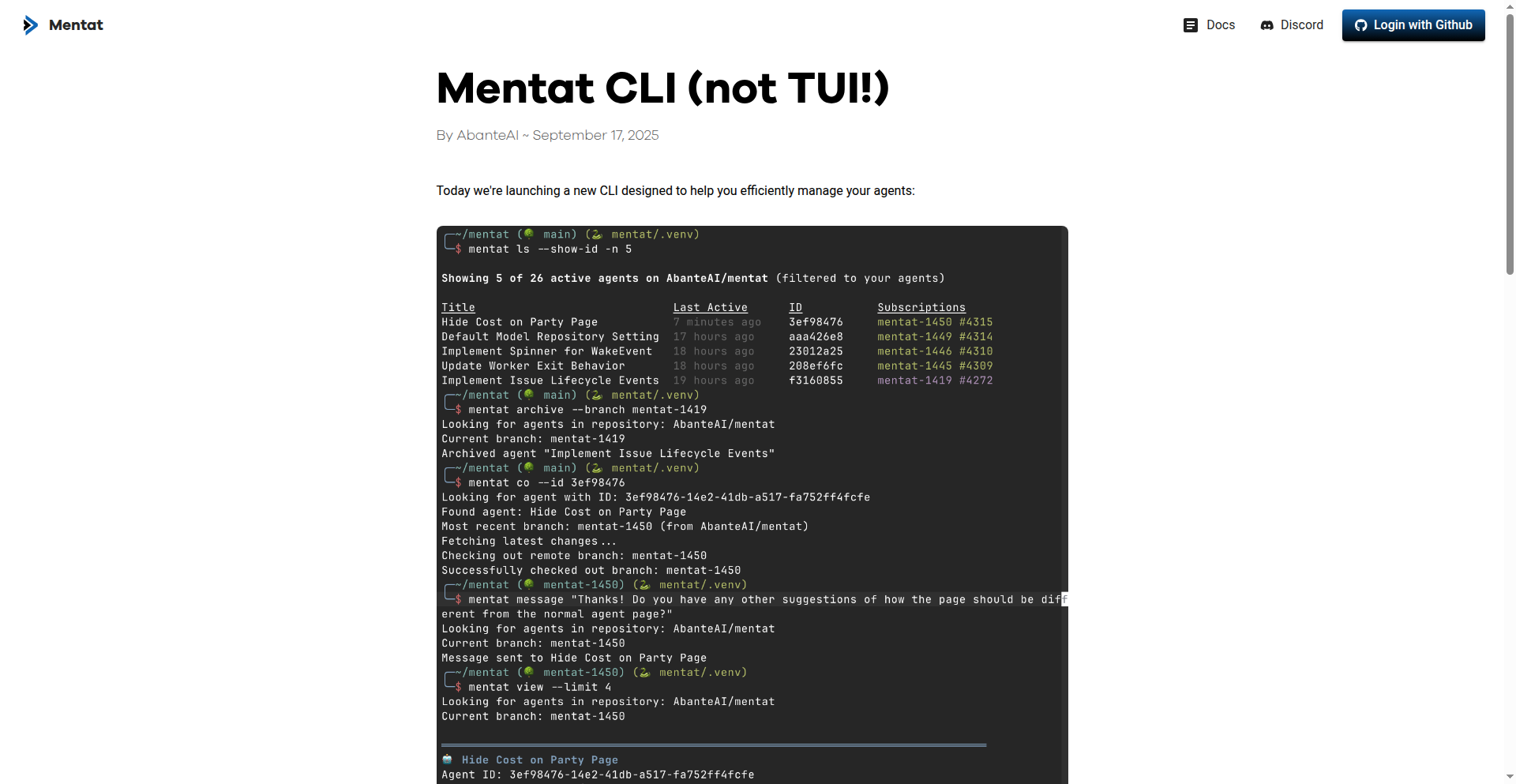 MentatエージェントCLI