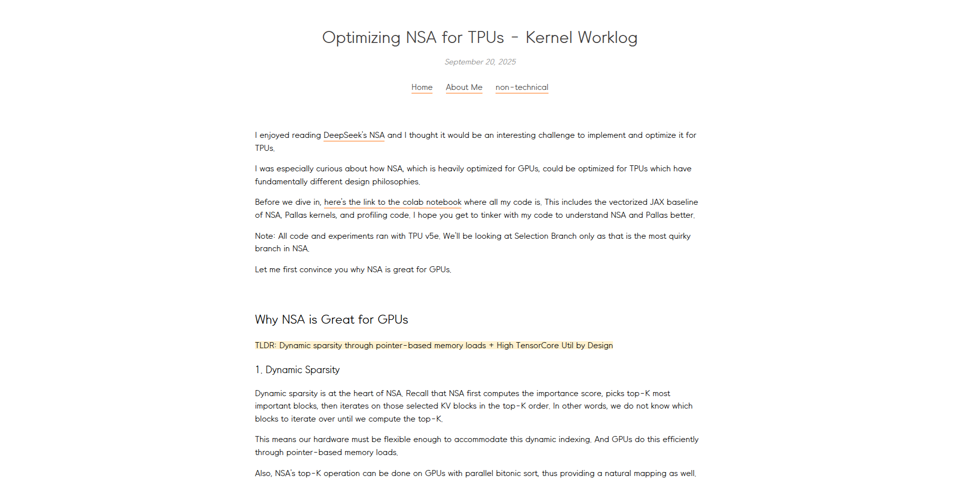 DeepSeek NSA for TPUs: JAX/Pallas最適化