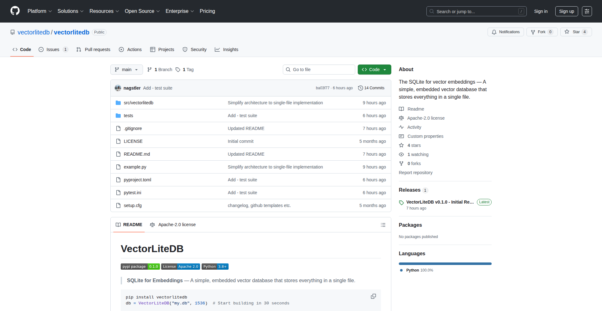 VectorLiteDB: ローカルAI開発のための埋め込み型ベクトルデータベース