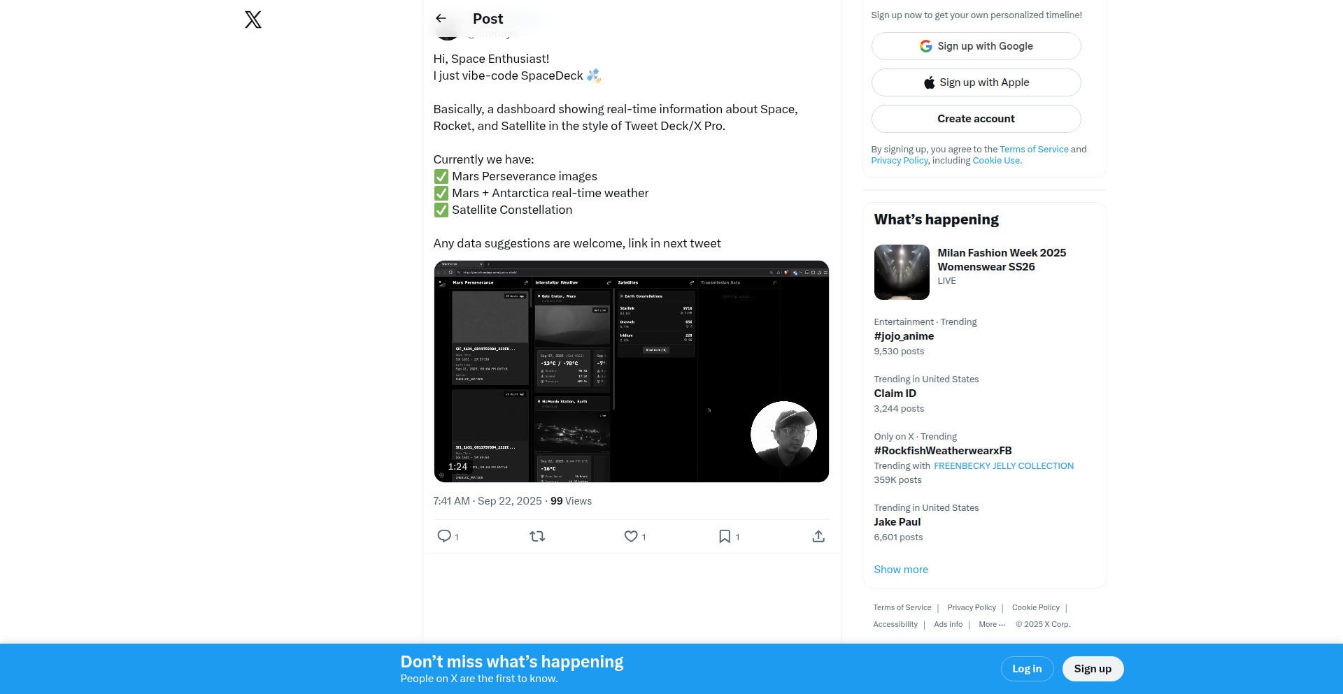宇宙デッキ ～宇宙情報のTweetDeck風ダッシュボード～