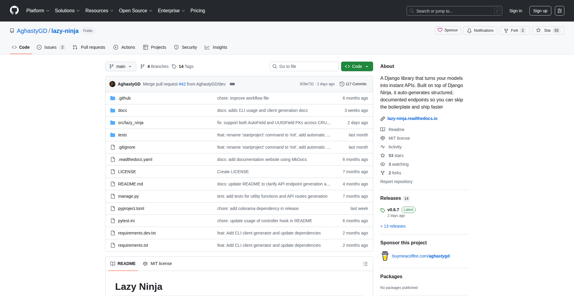 Lazy Ninja: Django API自動化生成ツール
