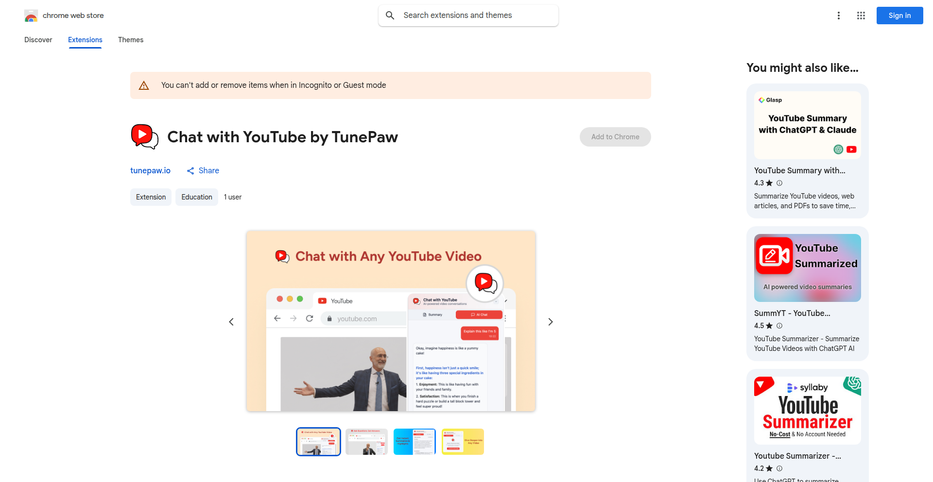 YouTube Video Transcript Chatbot Extension