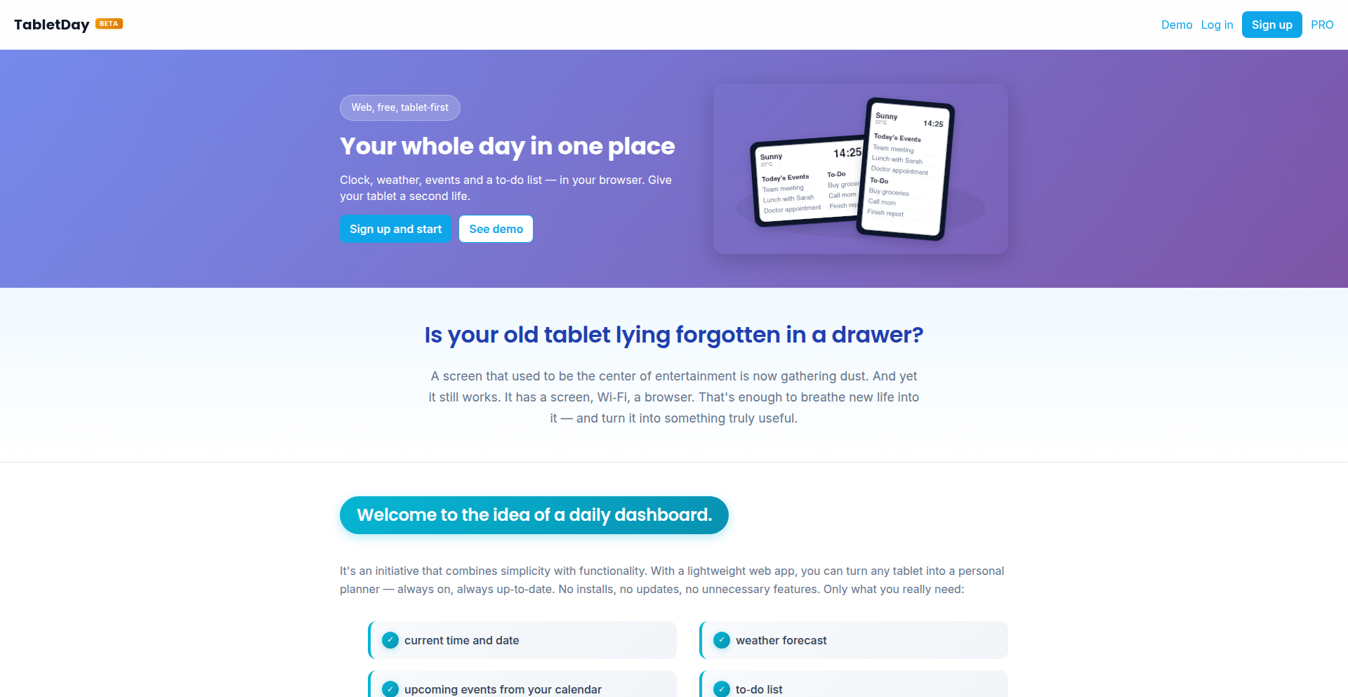 TabletDay: 仮想壁掛けカレンダーダッシュボード
