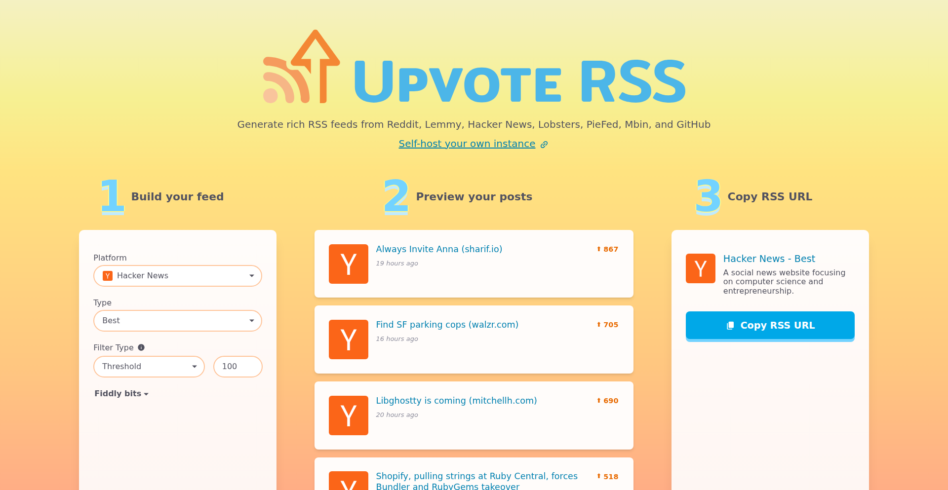 Upvote RSS: ソーシャルアグリゲーションフィード濃縮器