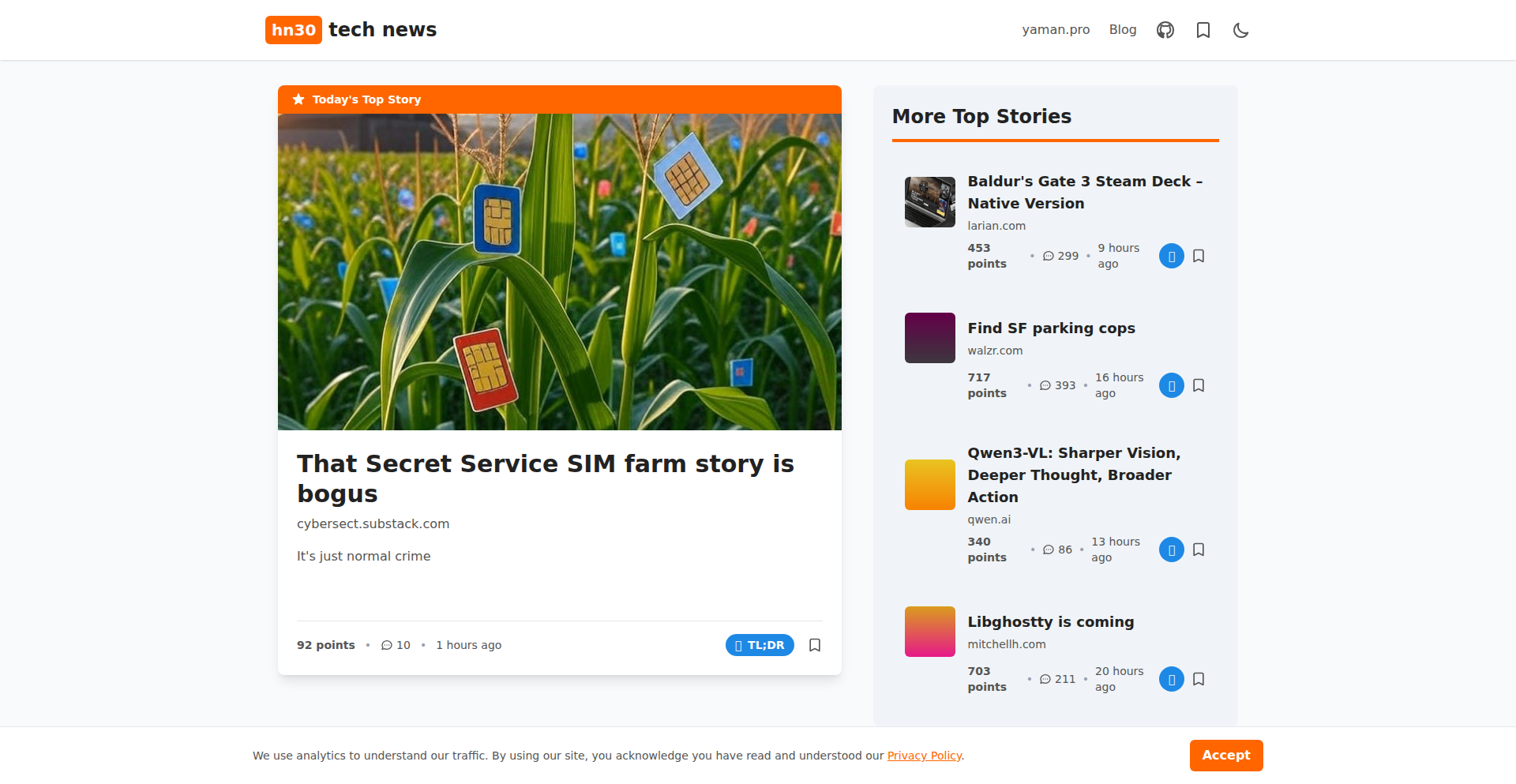 HN30: Hacker News トップ30 ニュースリーダー