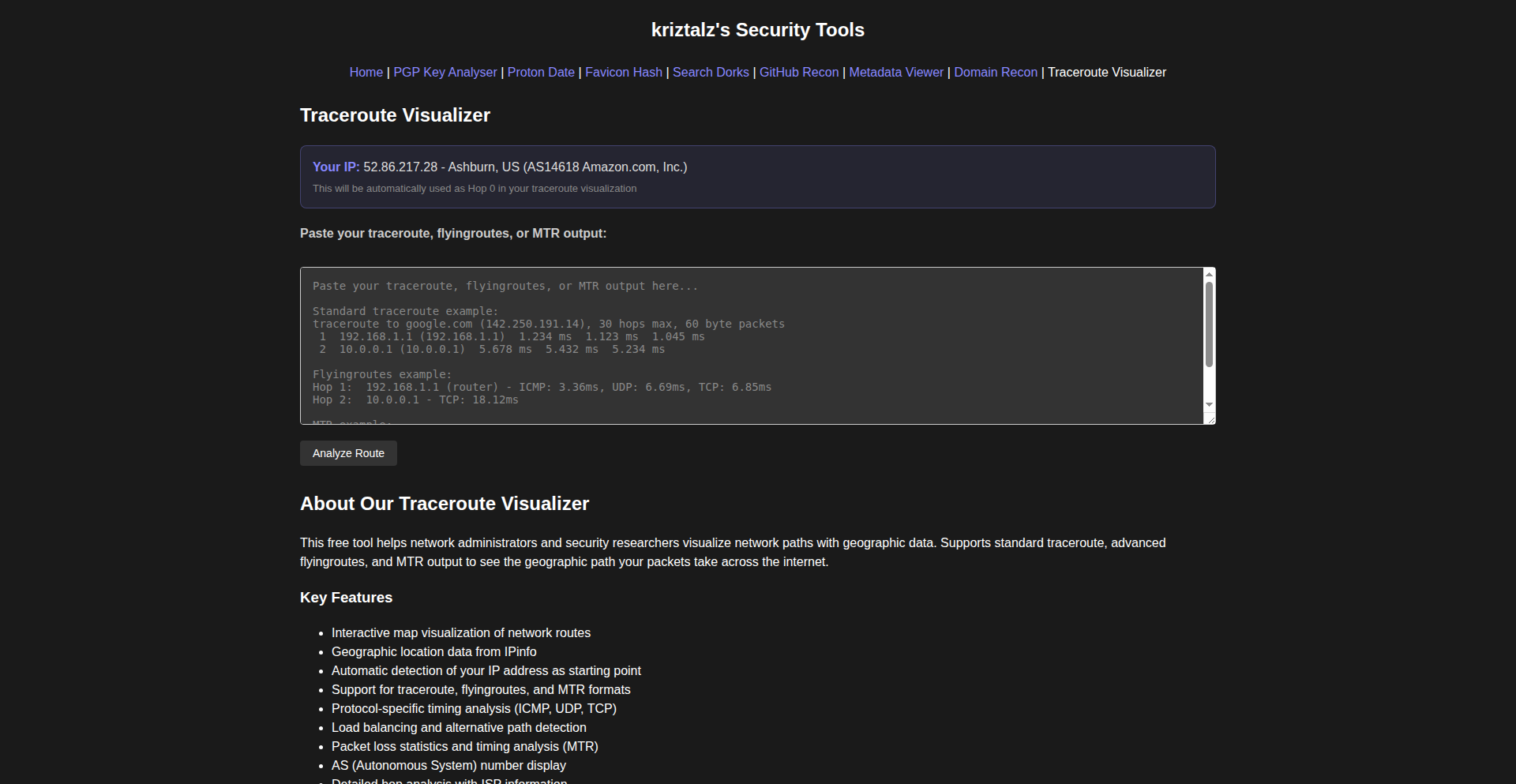 Traceroute可視化プラットフォーム（Traceroute Visualizer）