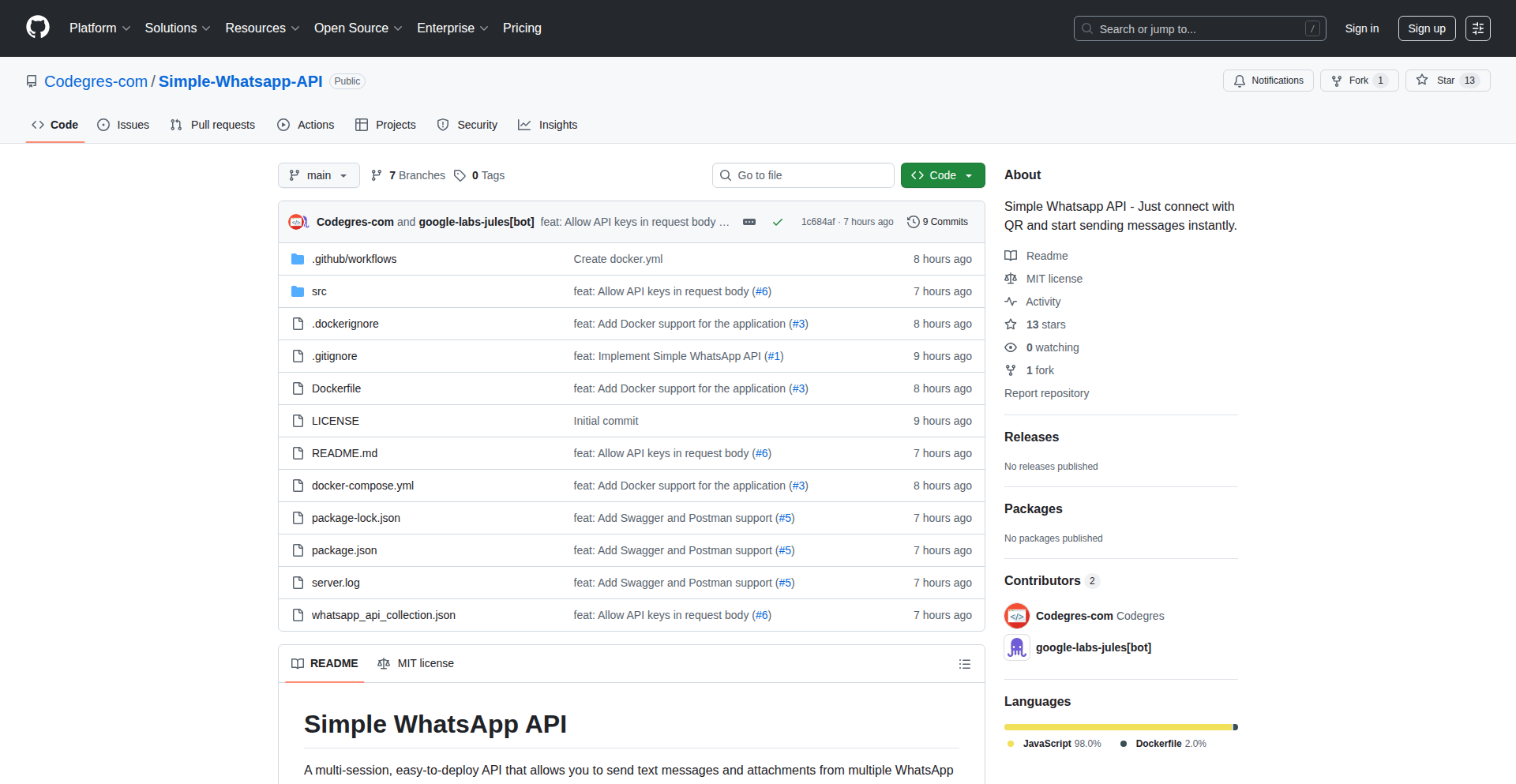 シンプルWhatsApp API (オープンソース)
