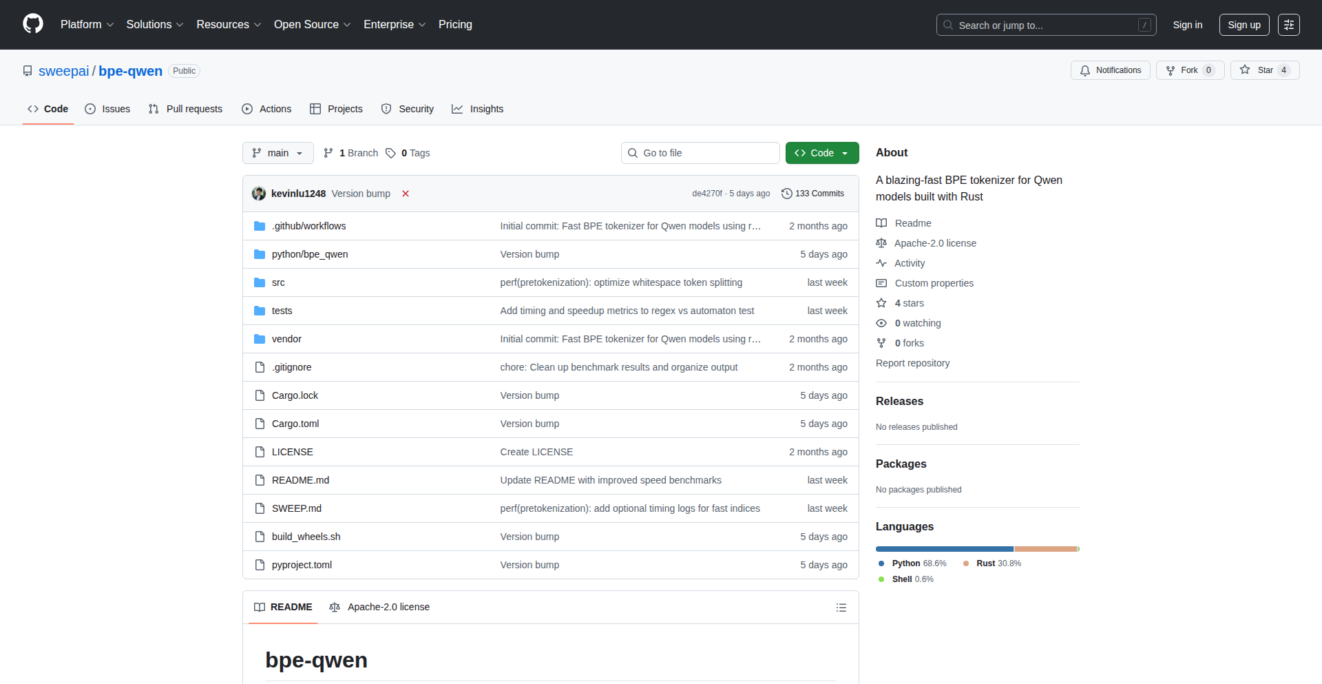 Rust BPE Tokenizer for Qwen