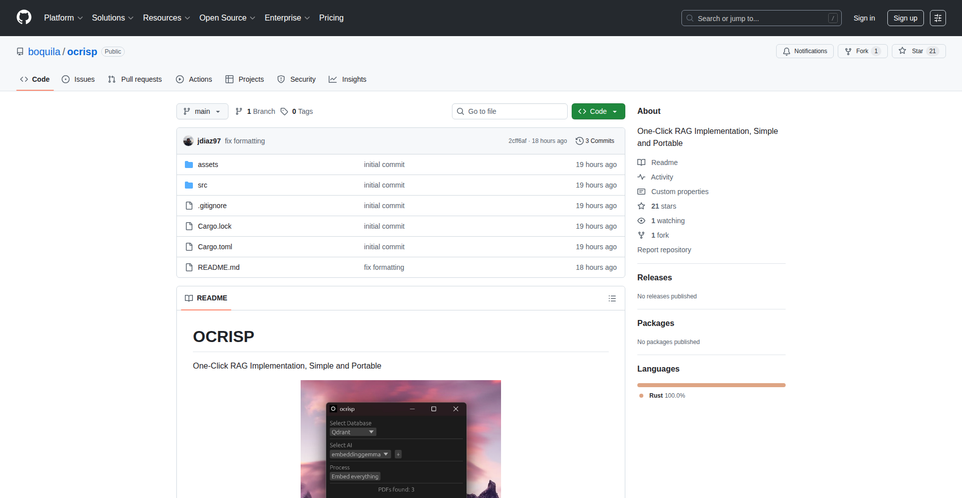 Ocrisp: One-Click RAG Weaver