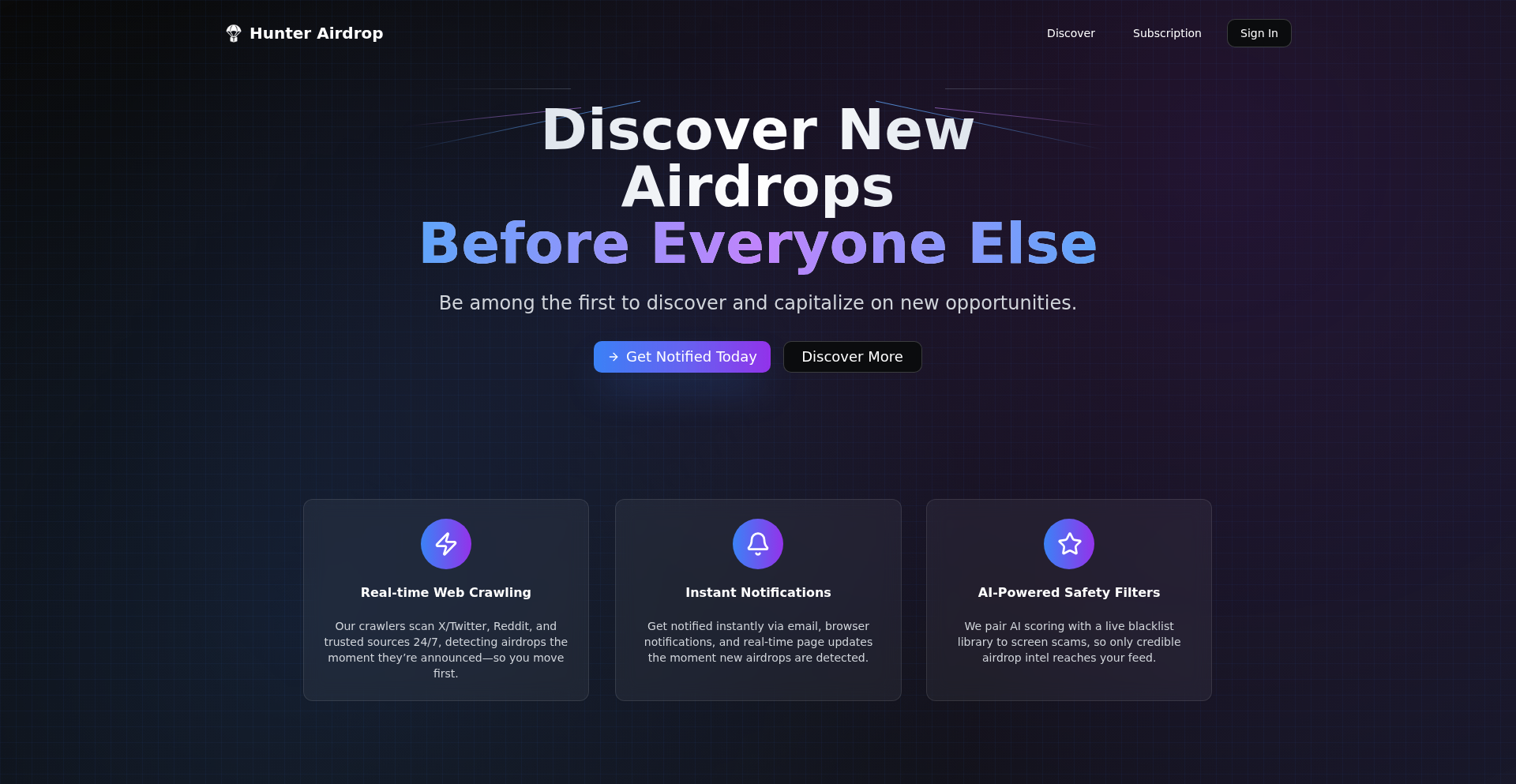 HunterAirdrop - Decentralized Airdrop Intelligence