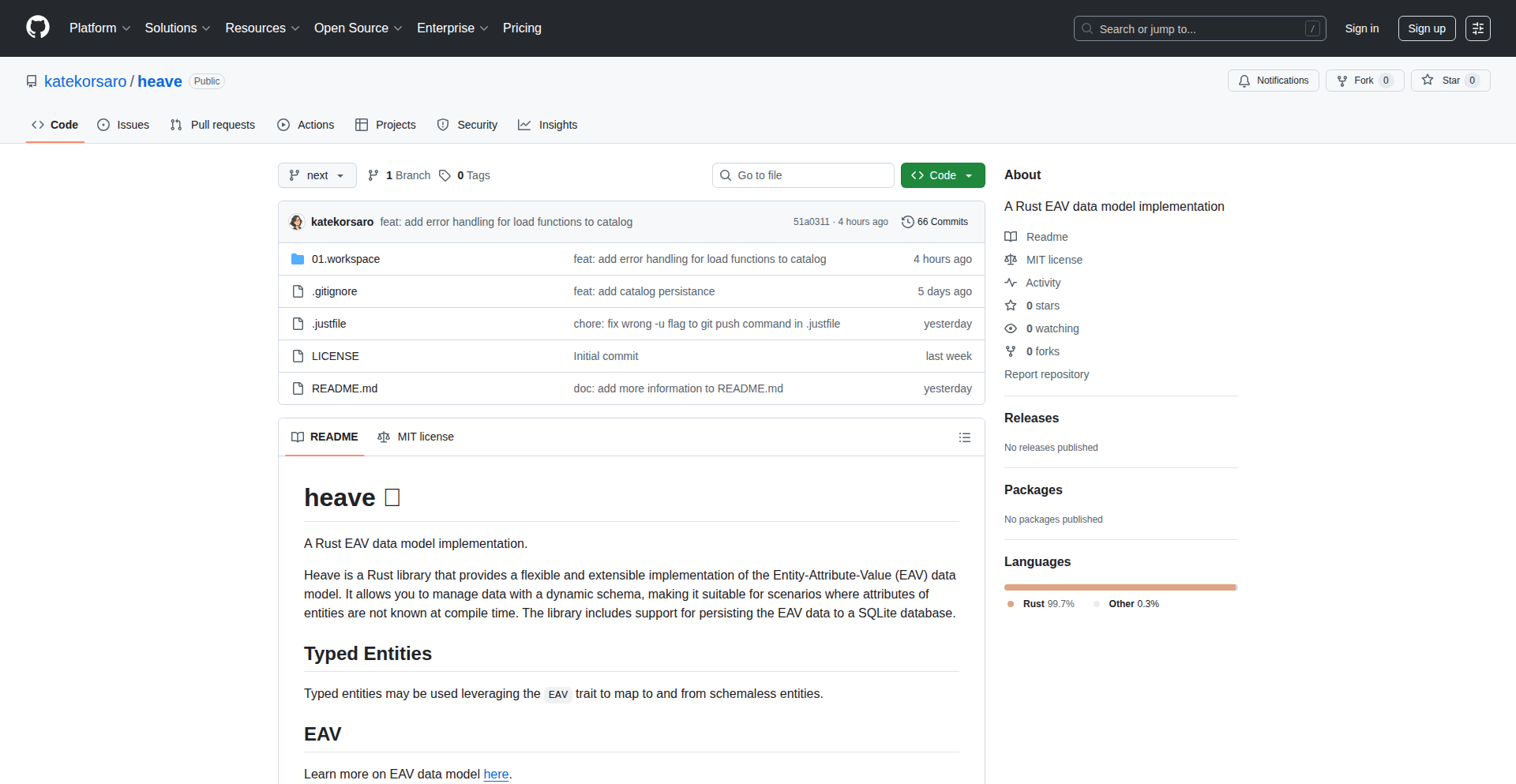 Heave: EAV Rust Persistence Engine