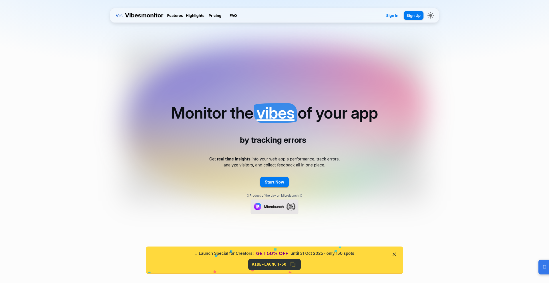 Vibesmonitor-クリエイター向けワンライナー分析・エラー追跡・フィードバックツール
