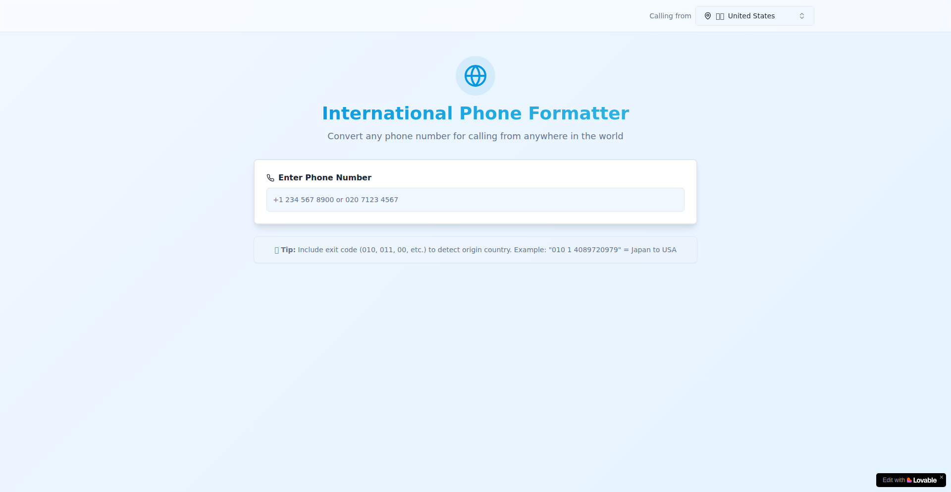 Callint.info: グローバル電話番号パーサー