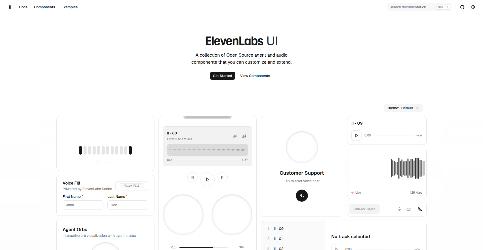 ElevenLabs UI : ShadCN/UI オーディオコンポーネント