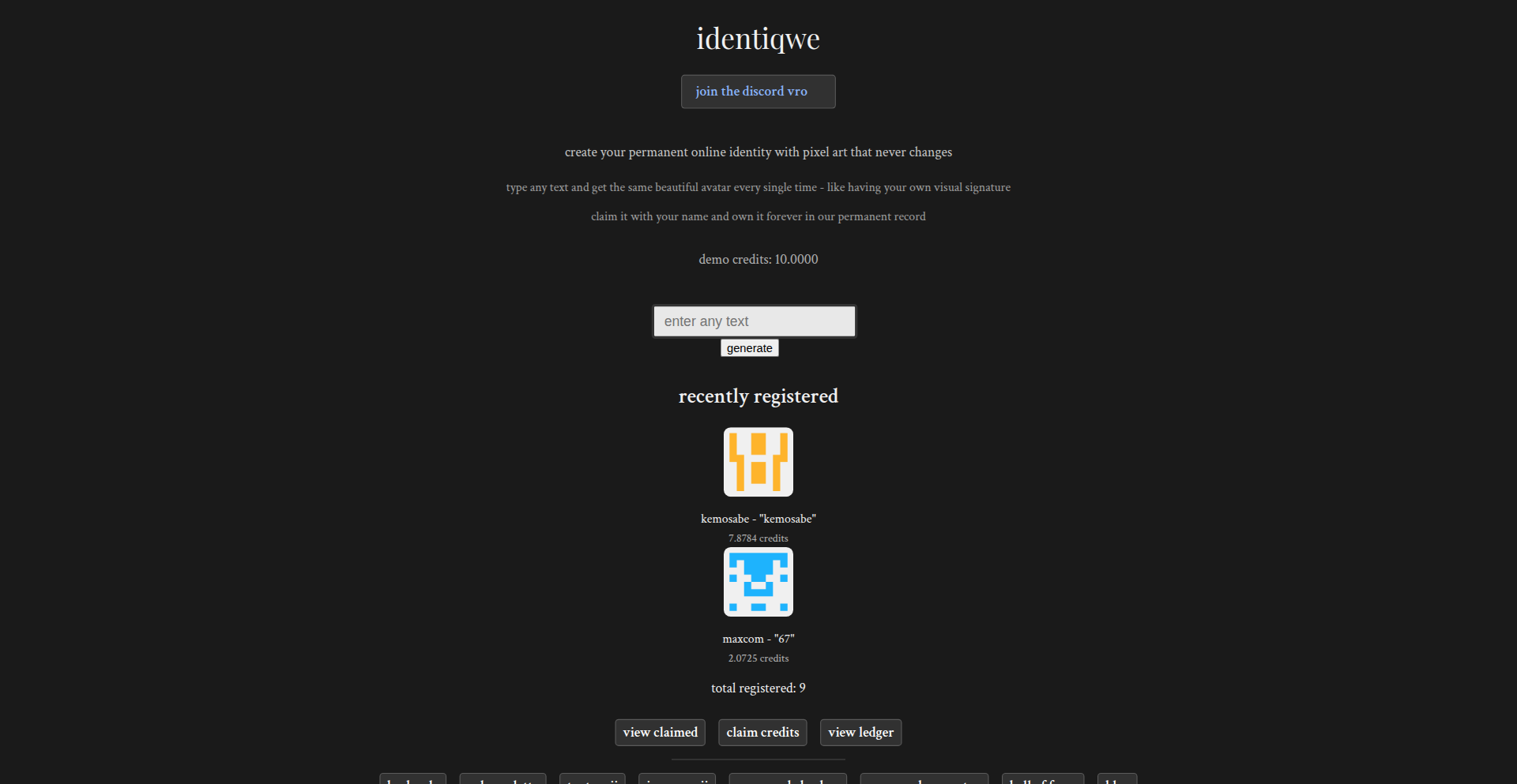 Identiqwe：确定性像素艺术身份生成器
