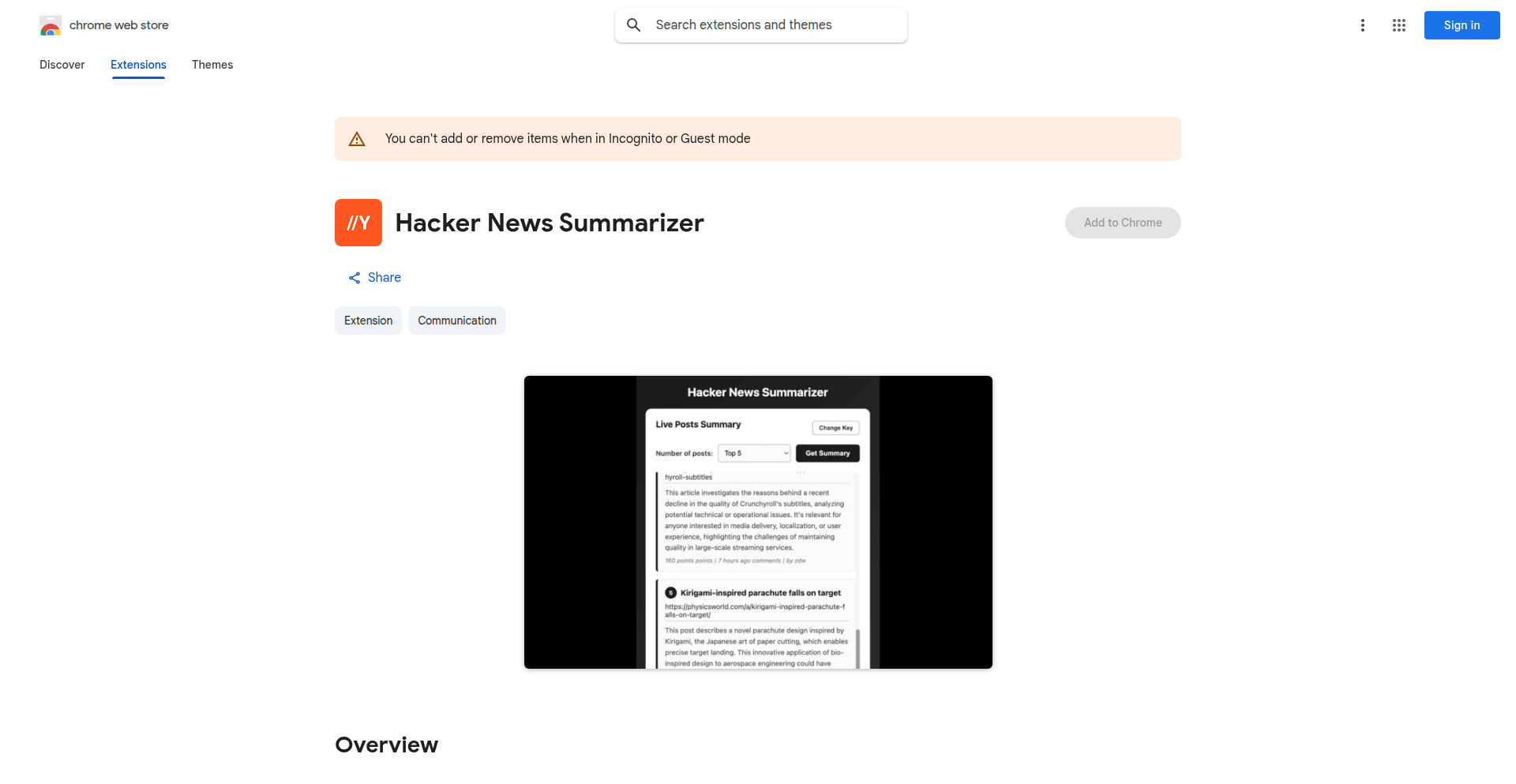 Hacker News 摘要助手Chrome插件