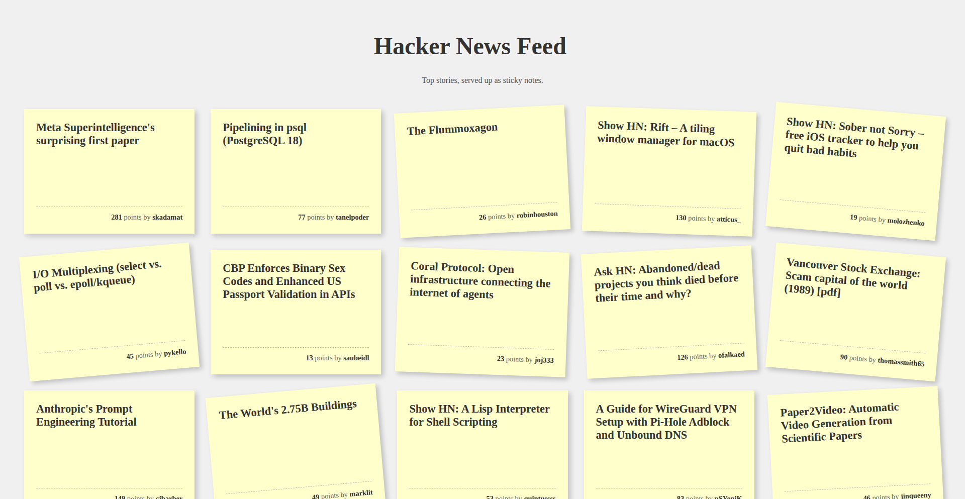 Hacker News付箋ページ