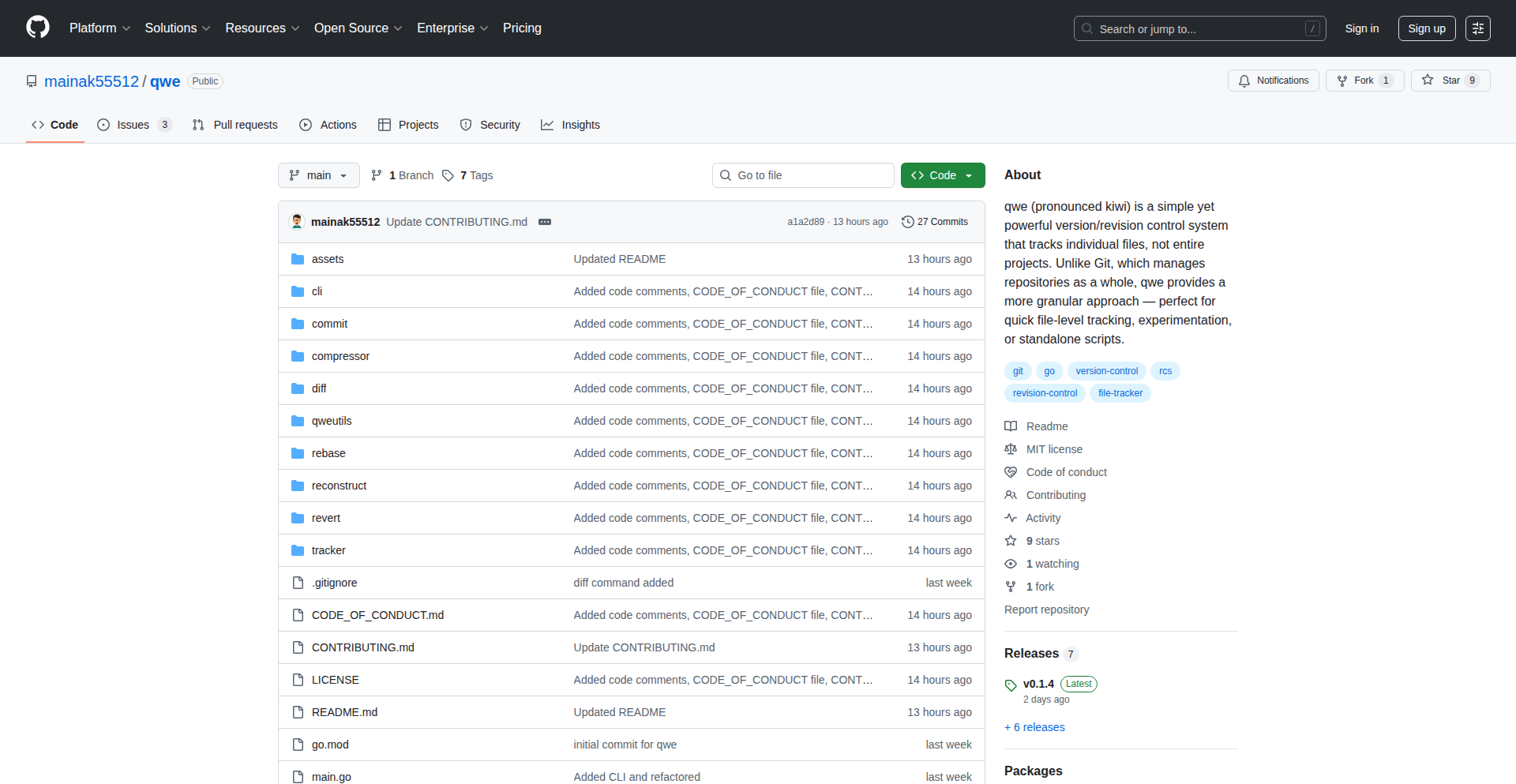 Qwe VCS: The Pragmatic Version Control System