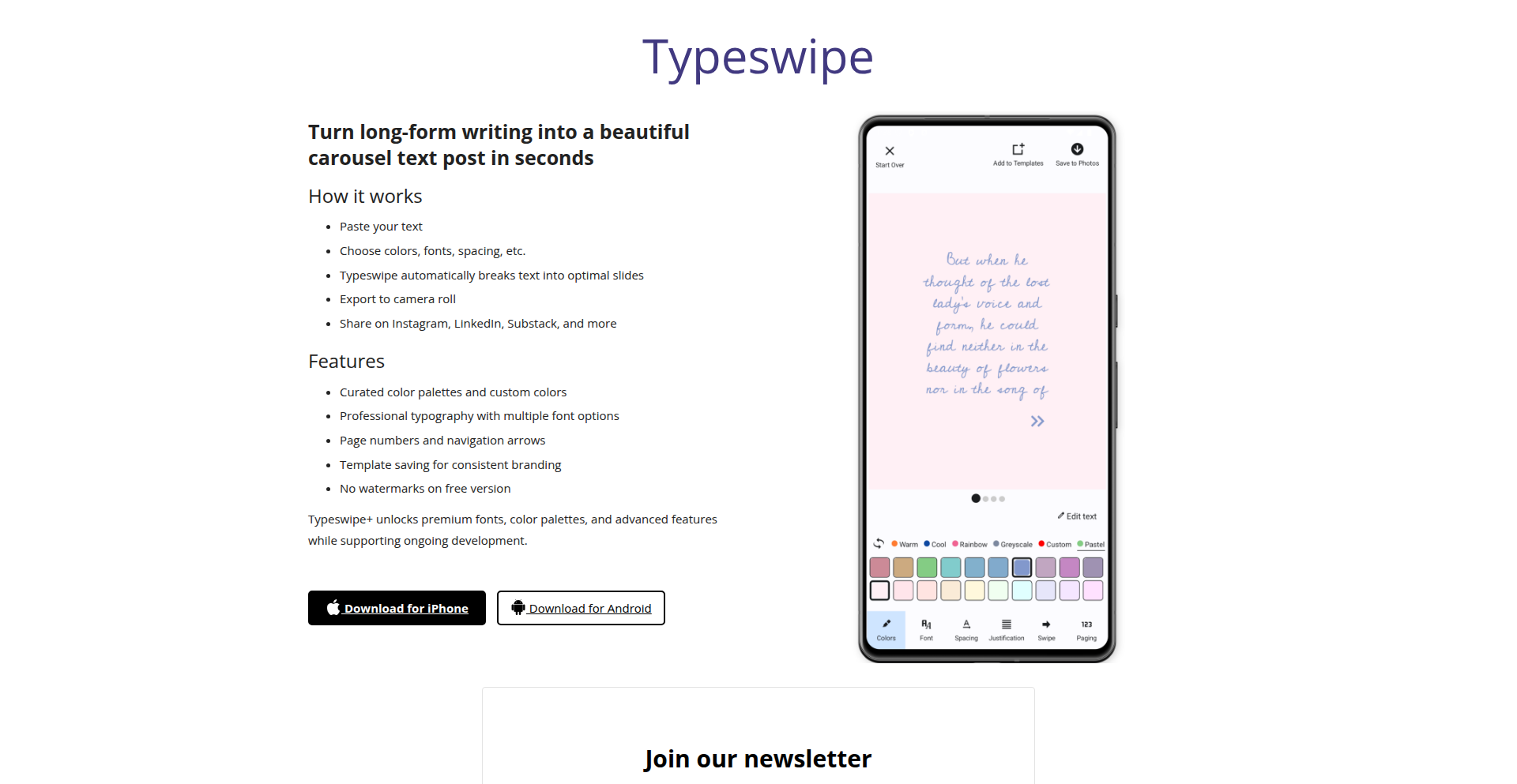 Typeswipe: Carousel Text Story Weaver
