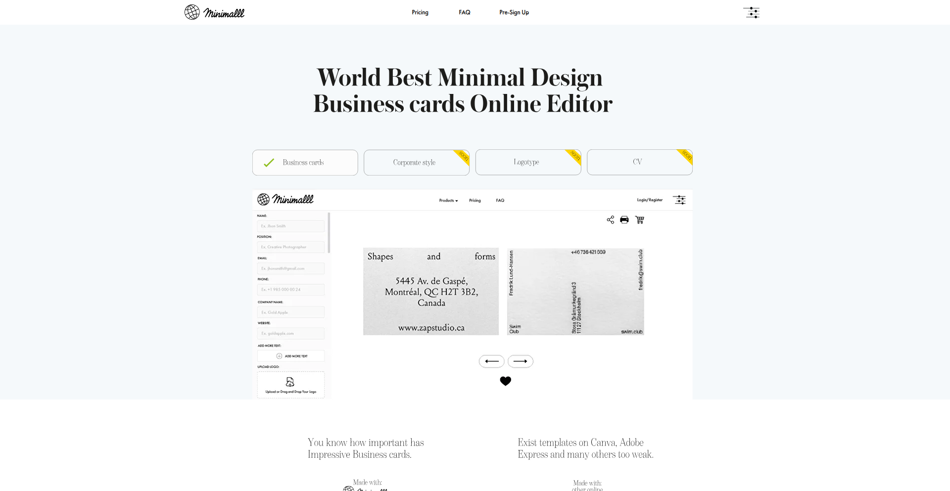 MinimalistBizCard Editor