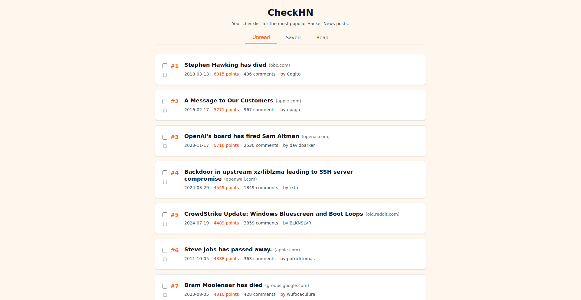 CheckHN: The Hacker News All-Time Hitlist Curator