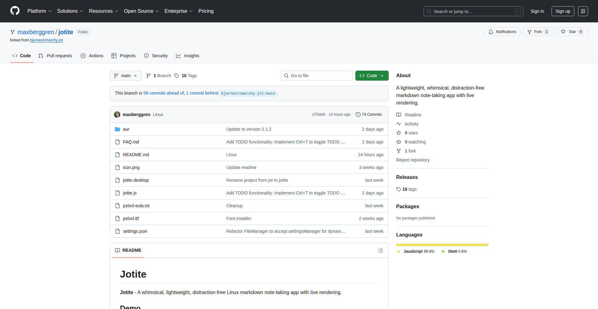 Jotite: Whimsical Markdown Notes for Linux