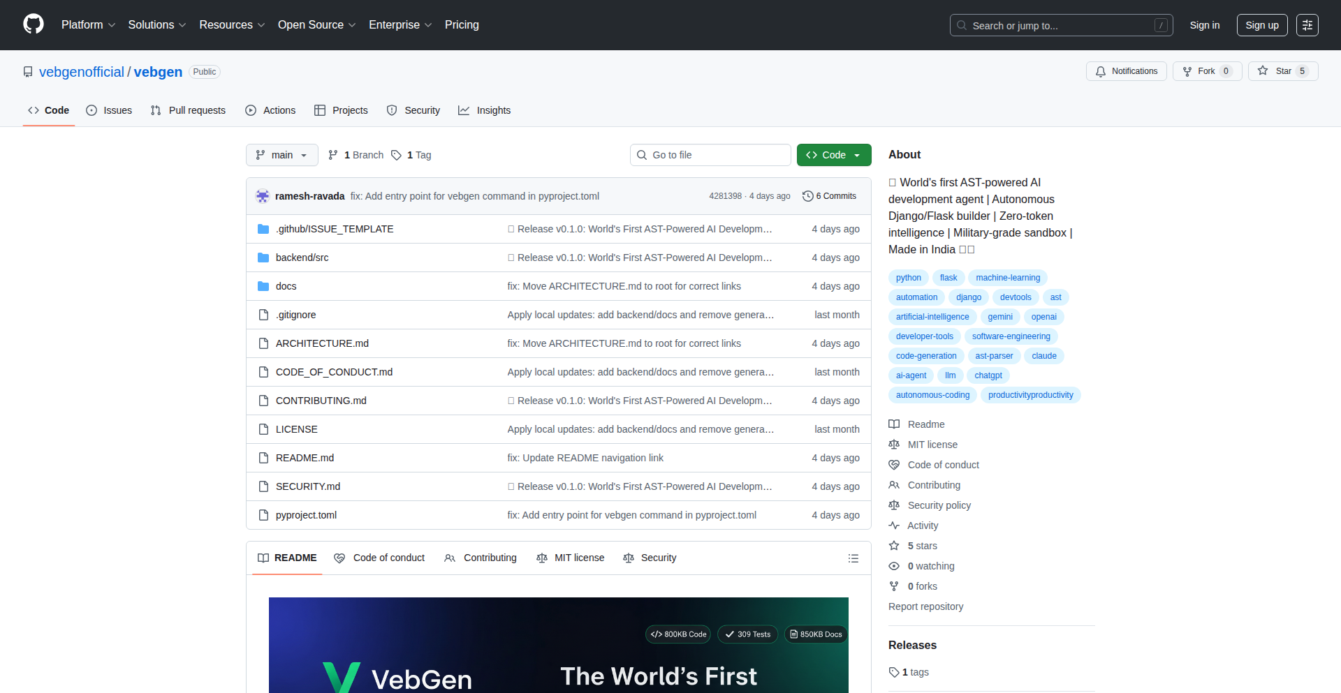 VebGen: 零Token智造Django