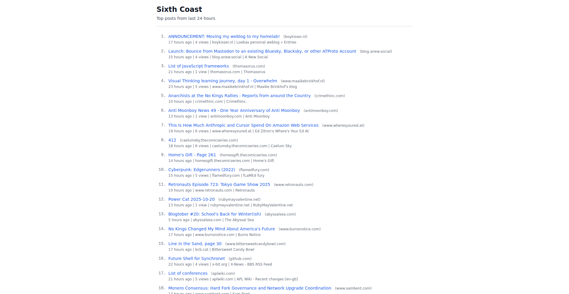 Sixth Coast: 独立博客内容发现引擎