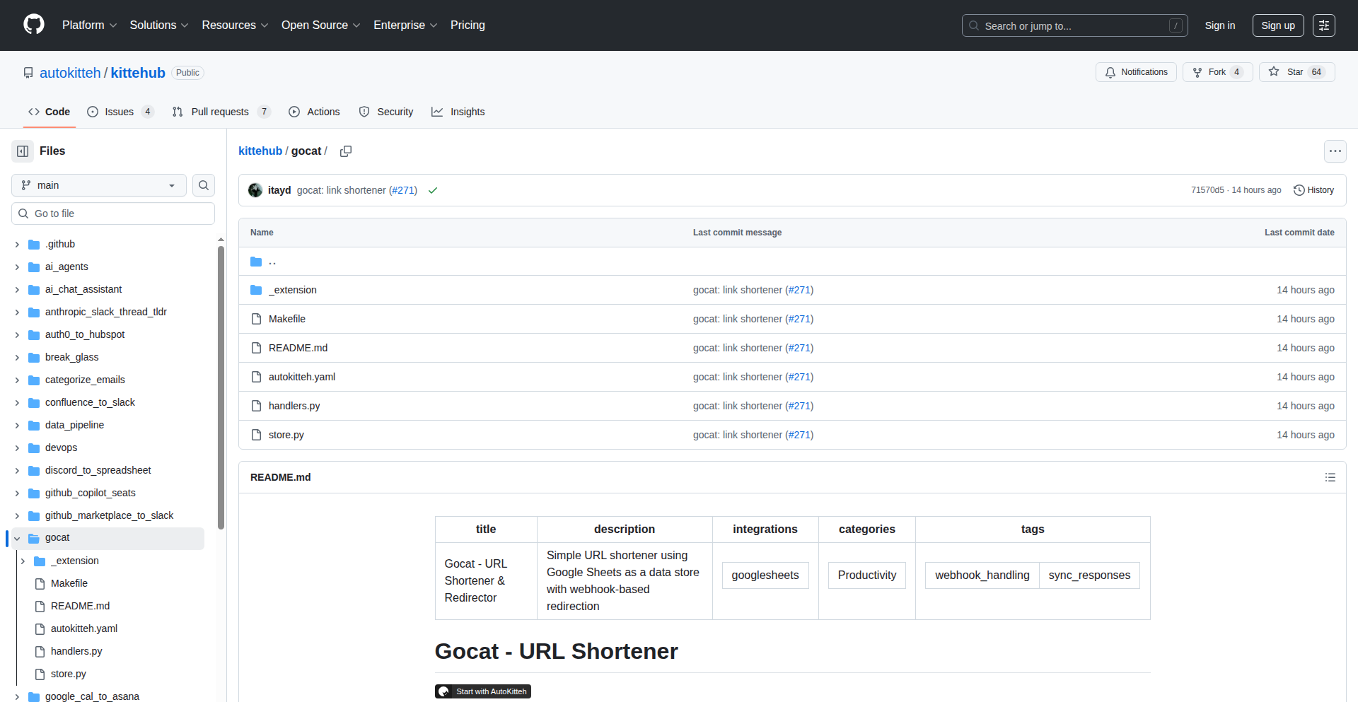 Gocat-Go链接:谷歌表格驱动的极简URL缩短器
