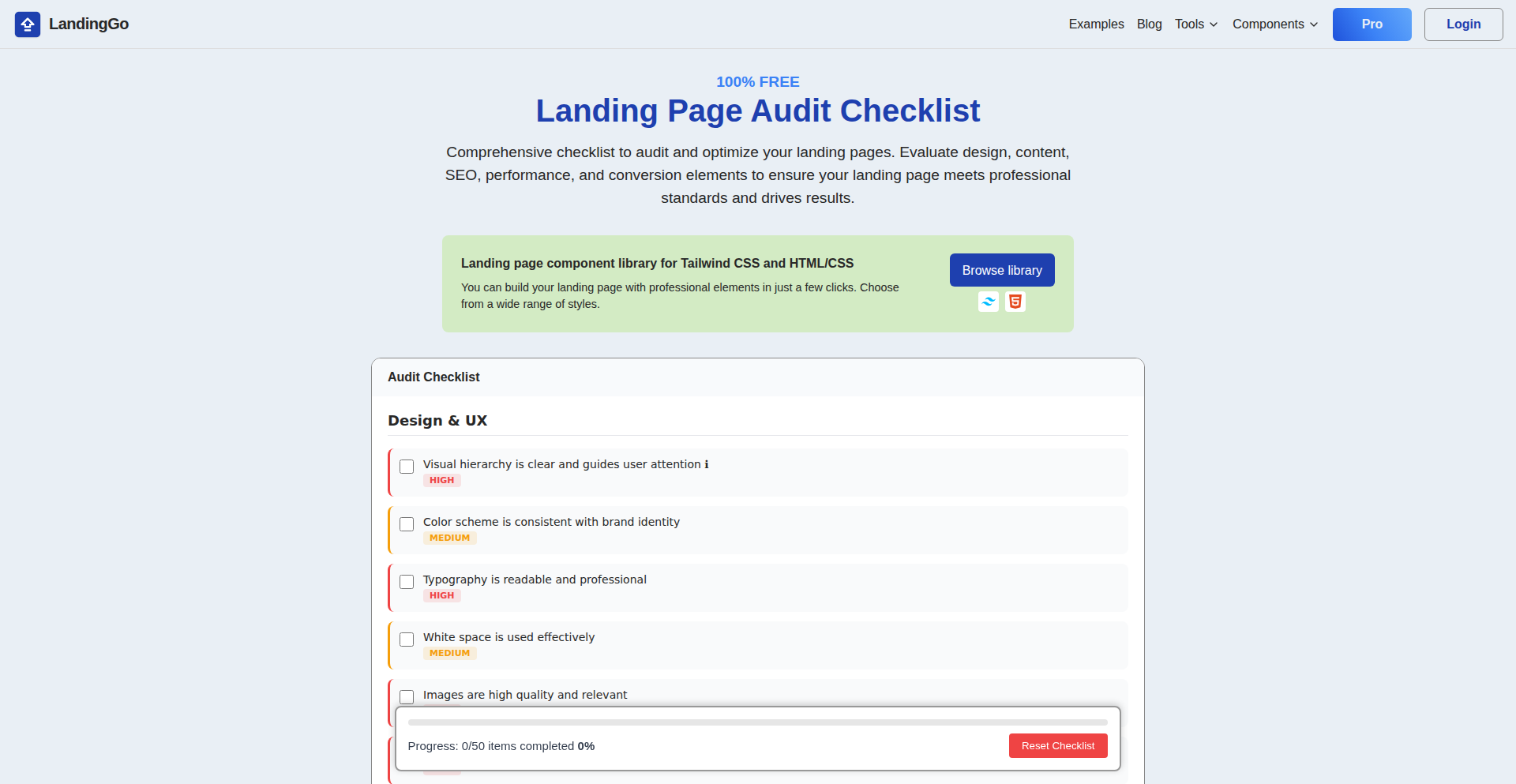 着陆页审查清单助手