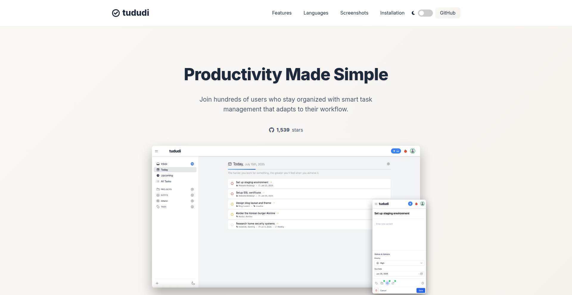 Tududi: 专注本地部署的协作式智能组织器