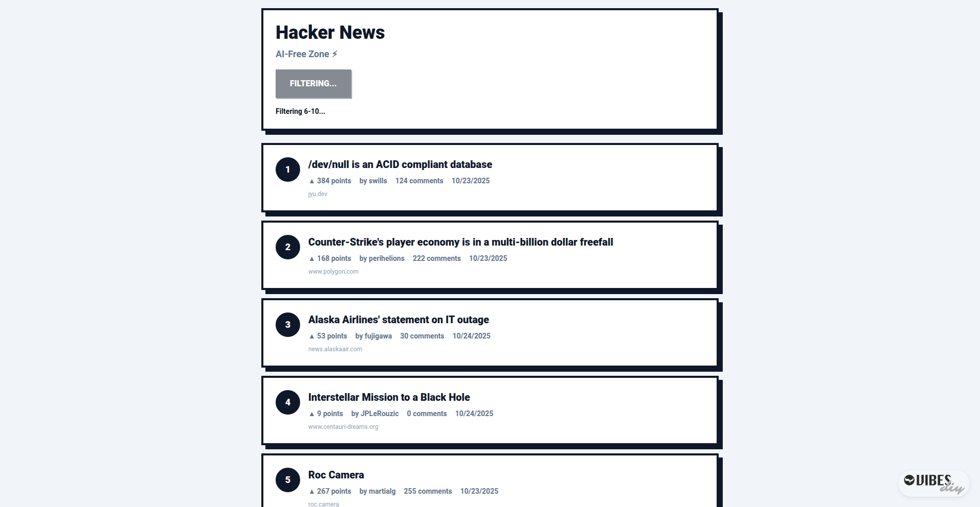 纯粹 HN:无 AI 干扰的内容流