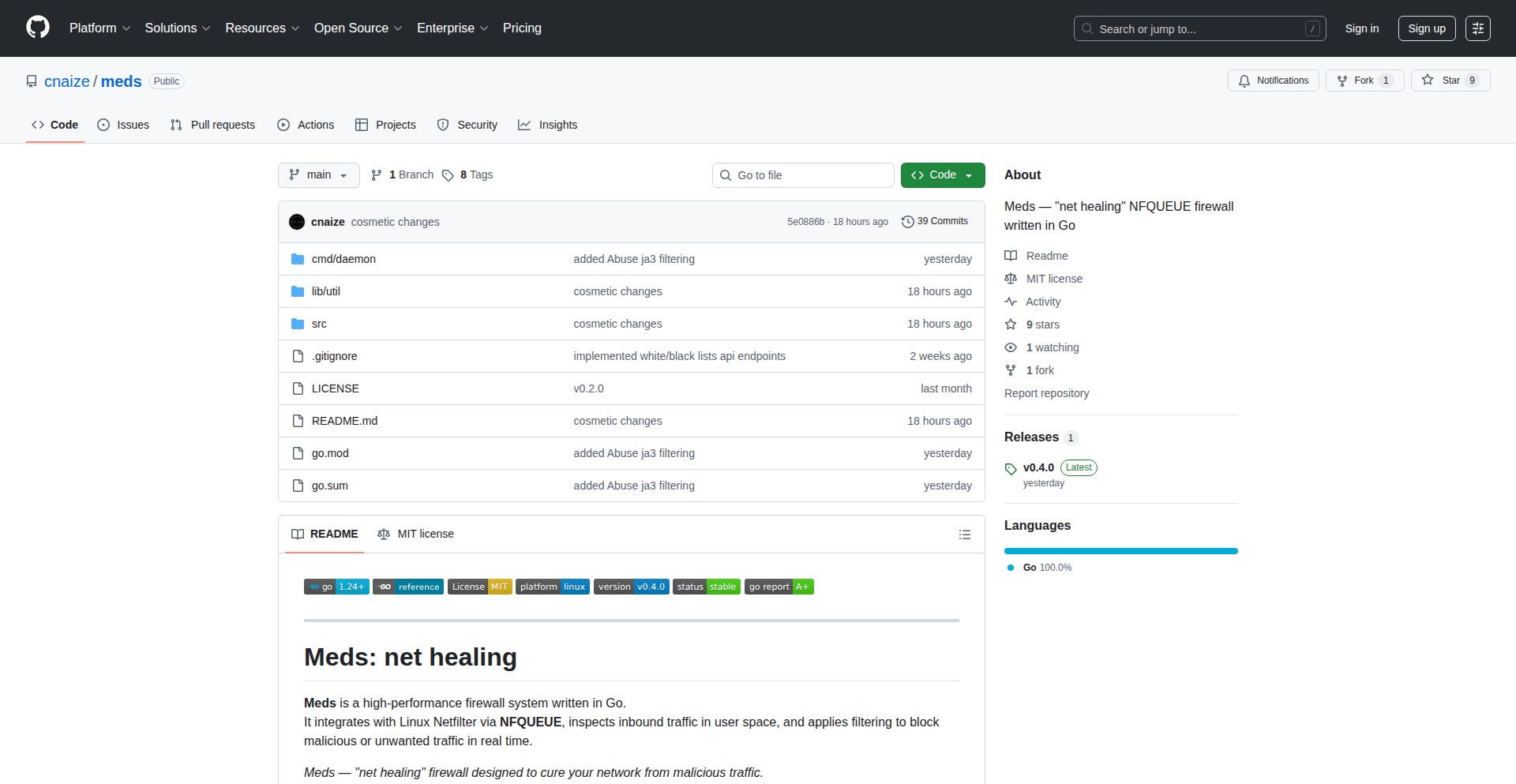 Meds:Go语言高性能无锁防火墙