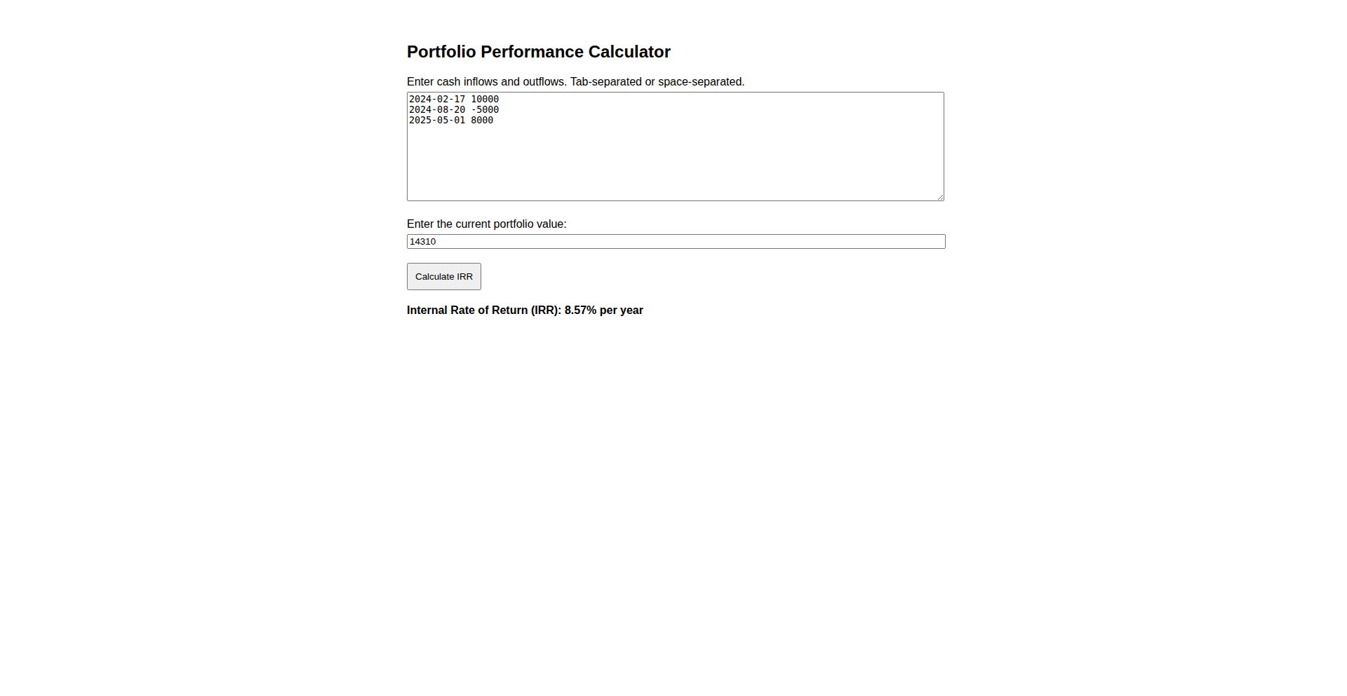 简易投资组合表现计算器