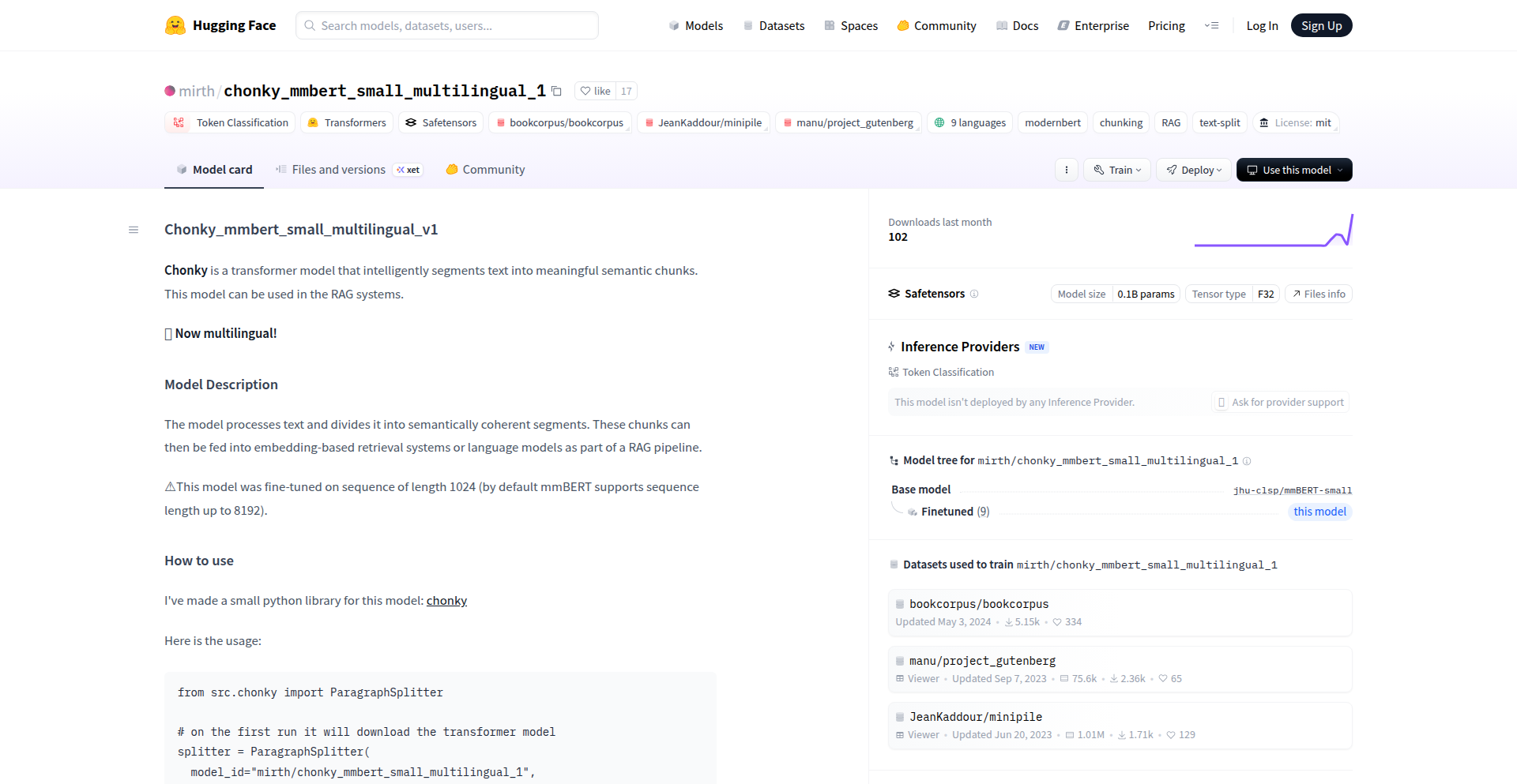 Chonky多语言智能文本拆分器
