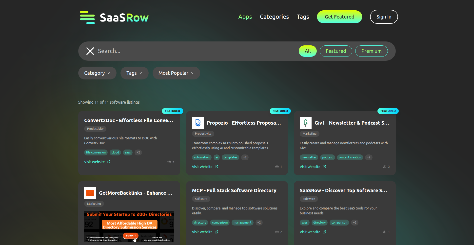 SaasRow: 软件目录的智能洞察引擎