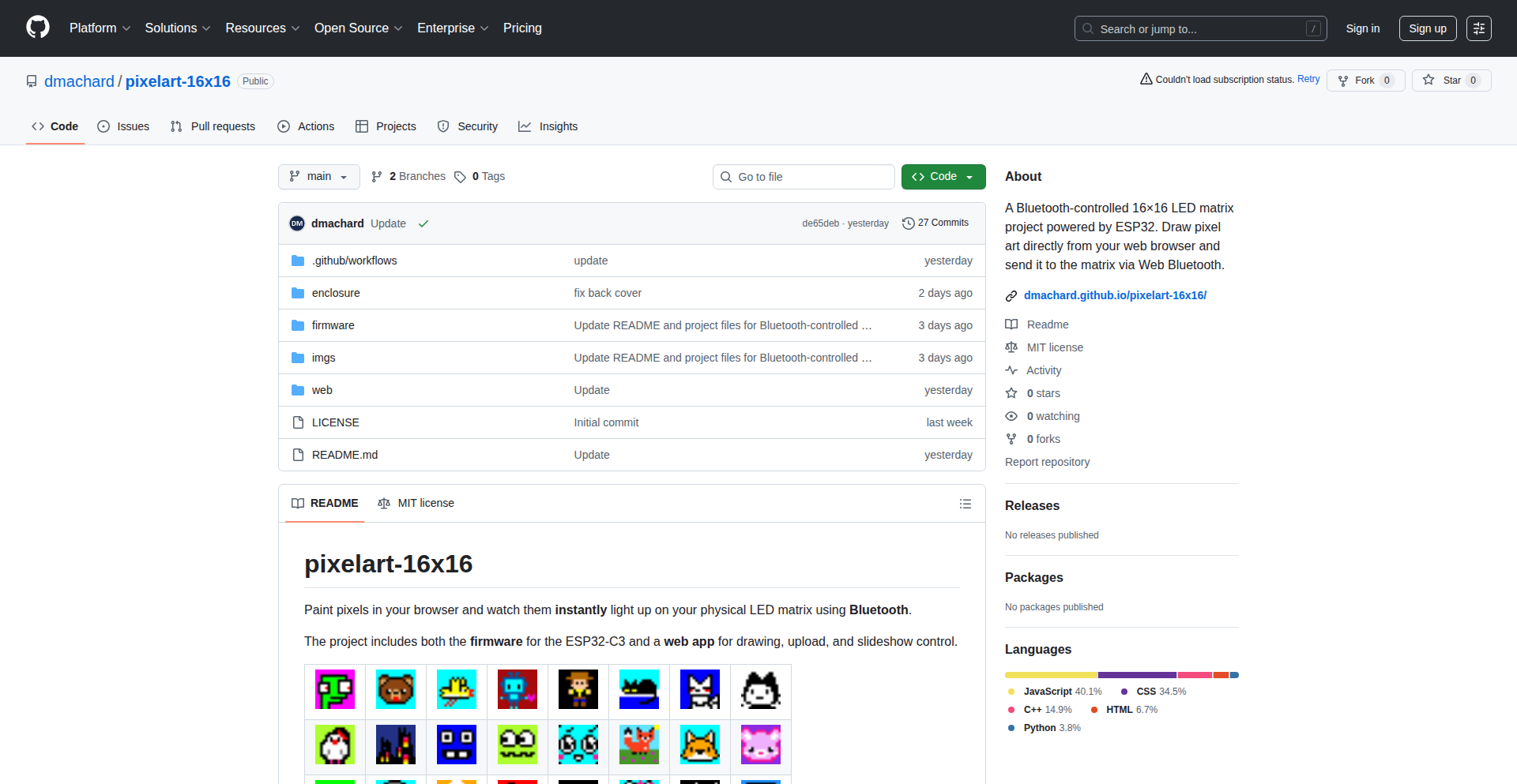 Web蓝牙驱动的16x16 LED矩阵