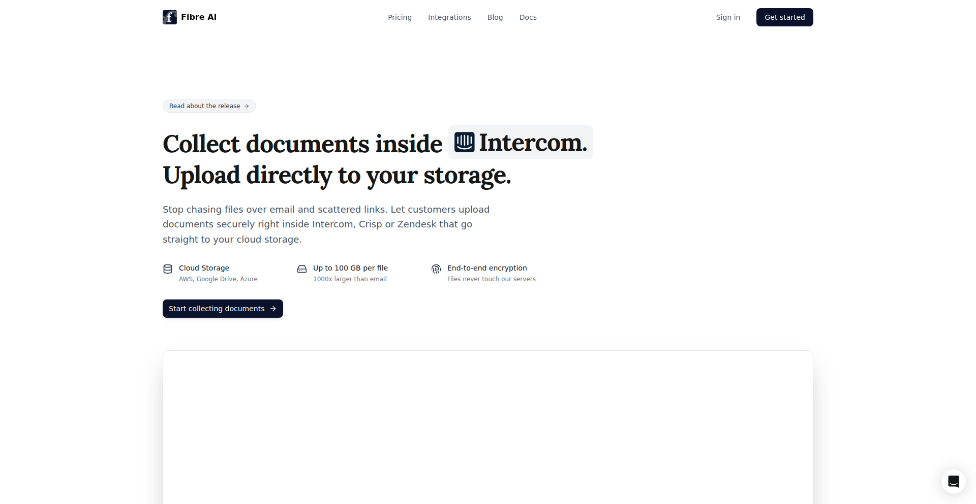 Fibre: 隐私优先的Intercom文件直传助手
