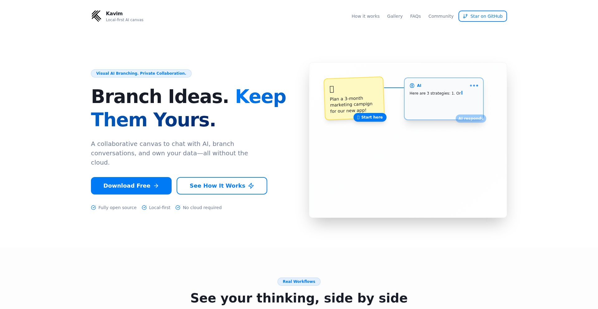 Kavim: Local-First AI Brainstorm Canvas