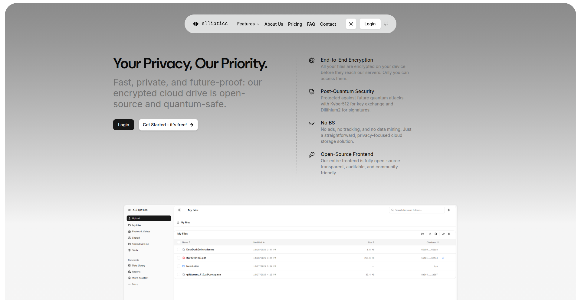 Ellipticc Drive: Quantum-Resistant E2E Cloud Storage
