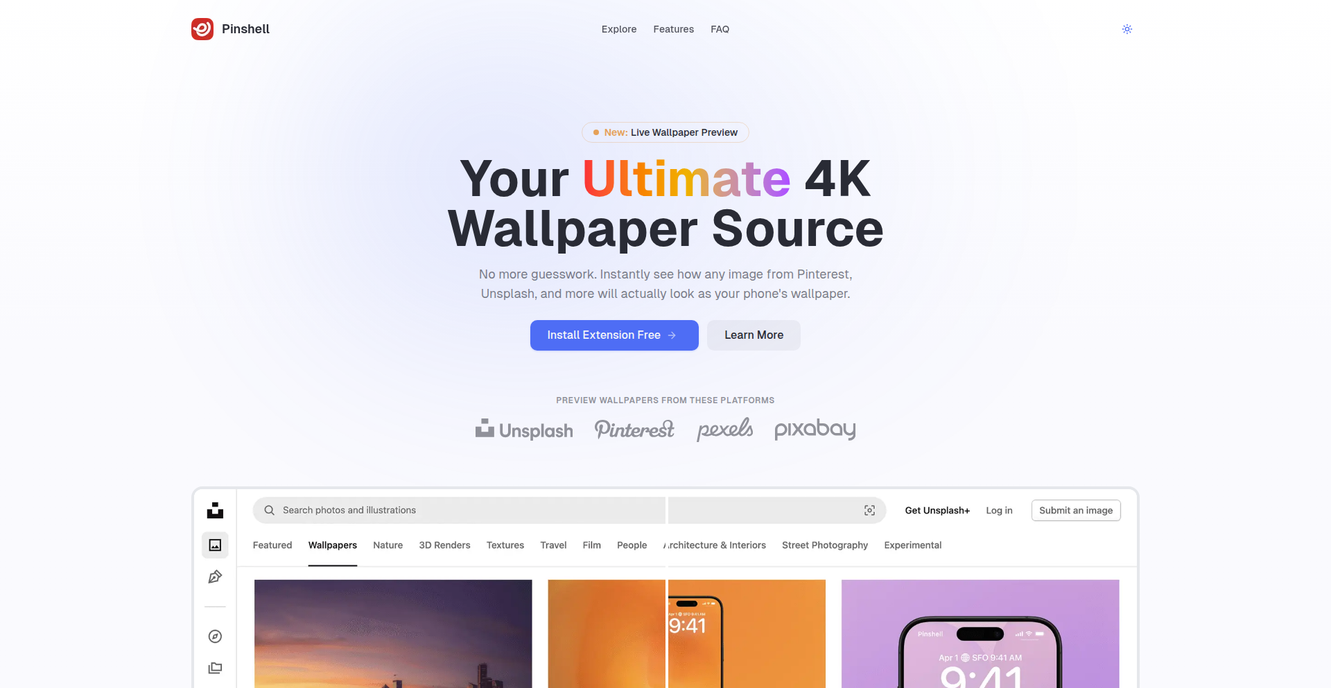 Pinterest/Unsplash/Pexels壁紙プレビューア「Pinshell」