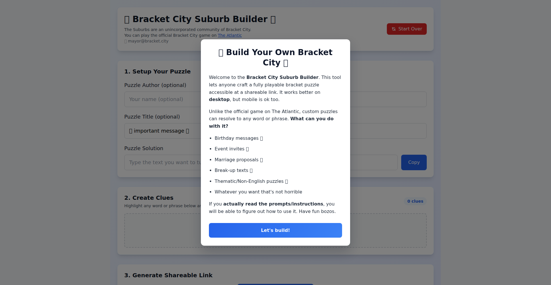 Bracket Suburb Generator (カスタムブリケットパズルメーカー)