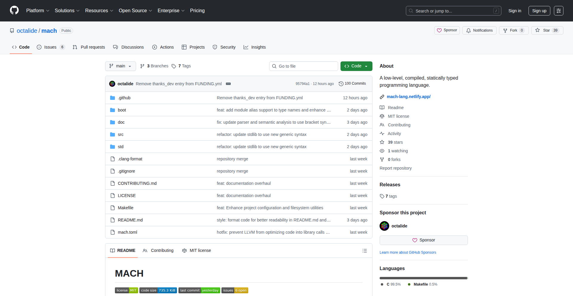 Mach - シンプル・明示的なシステムプログラミング言語